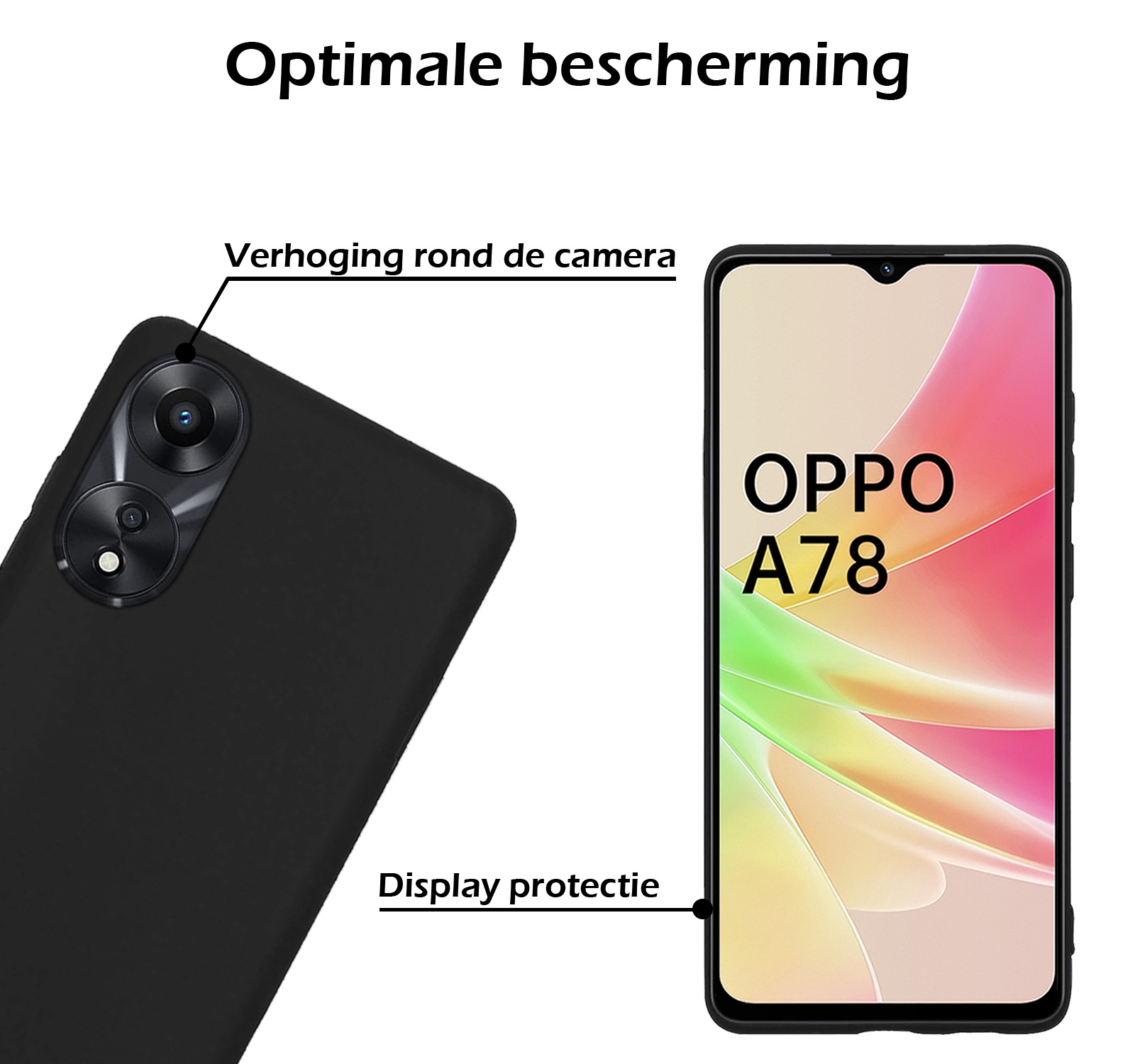 Nomfy Hoesje Geschikt voor OPPO A78 5G Hoesje Siliconen Cover Case - Hoes Geschikt voor OPPO A78 Hoes Back Case - 2-PACK - Zwart