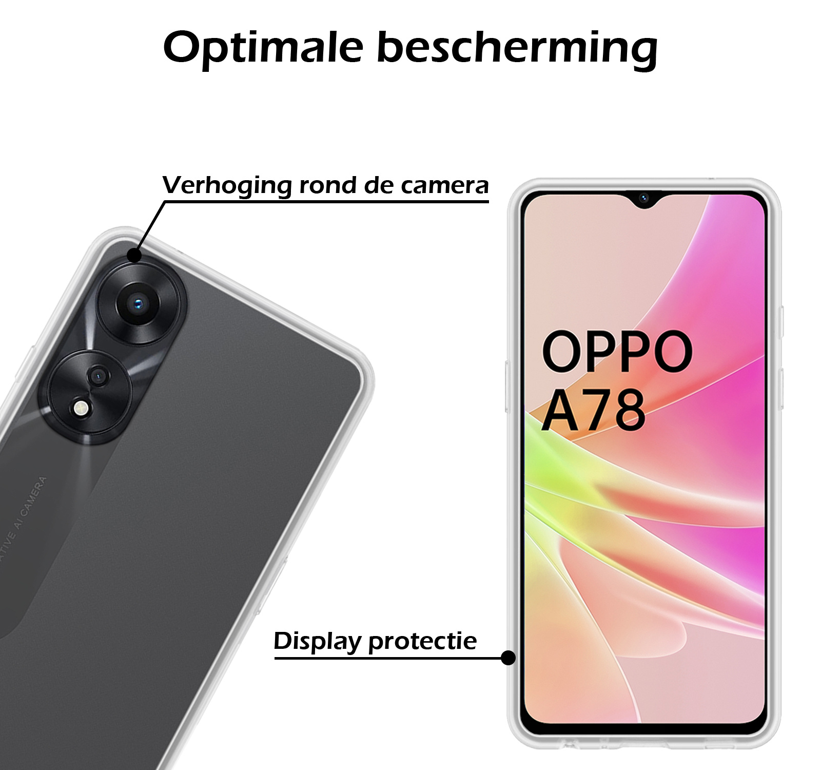 Nomfy Hoesje Geschikt voor OPPO A78 5G Hoesje Siliconen Cover Case Met 2x Screenprotector - Hoes Geschikt voor OPPO A78 Hoes Back Case - Transparant