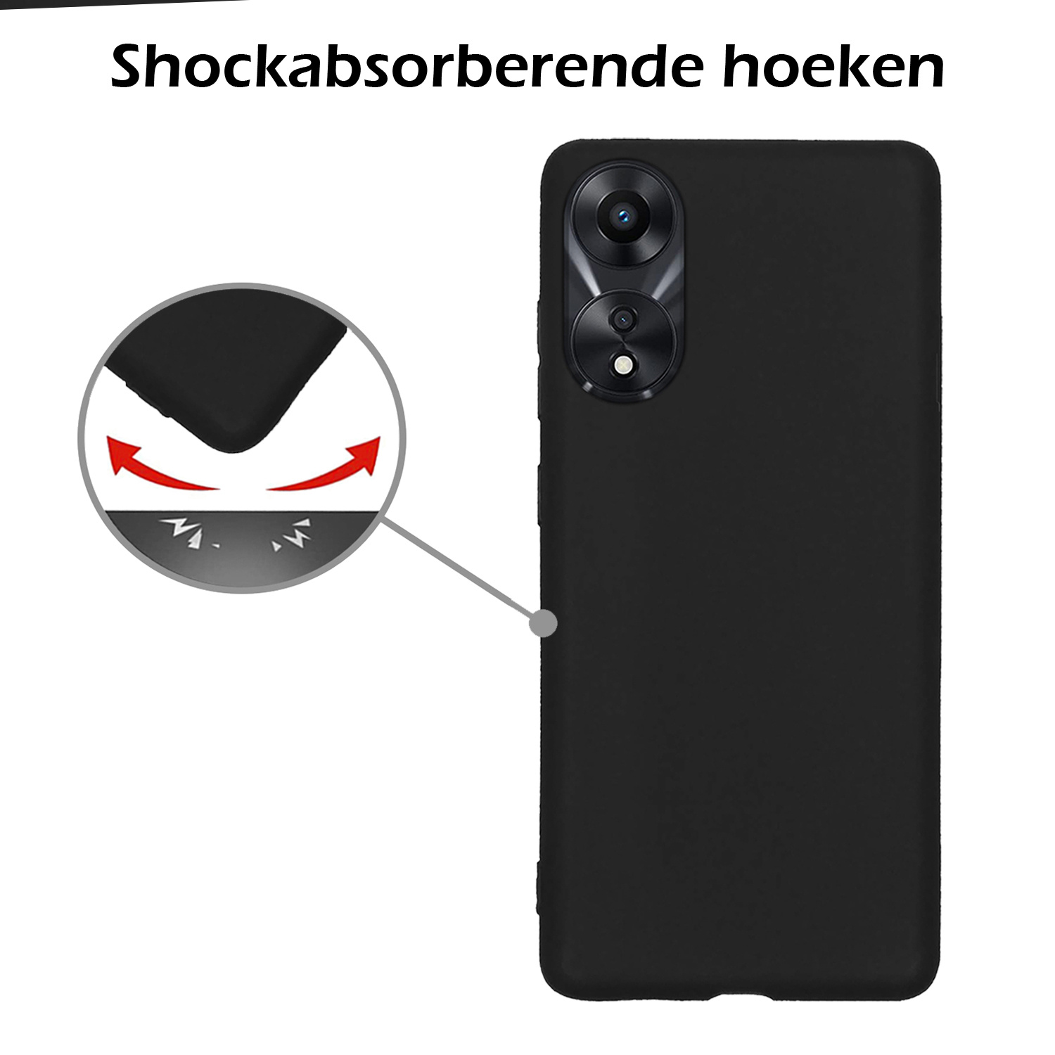 Nomfy Hoesje Geschikt voor OPPO A78 5G Hoesje Siliconen Cover Case Met 2x Screenprotector - Hoes Geschikt voor OPPO A78 Hoes Back Case - Zwart