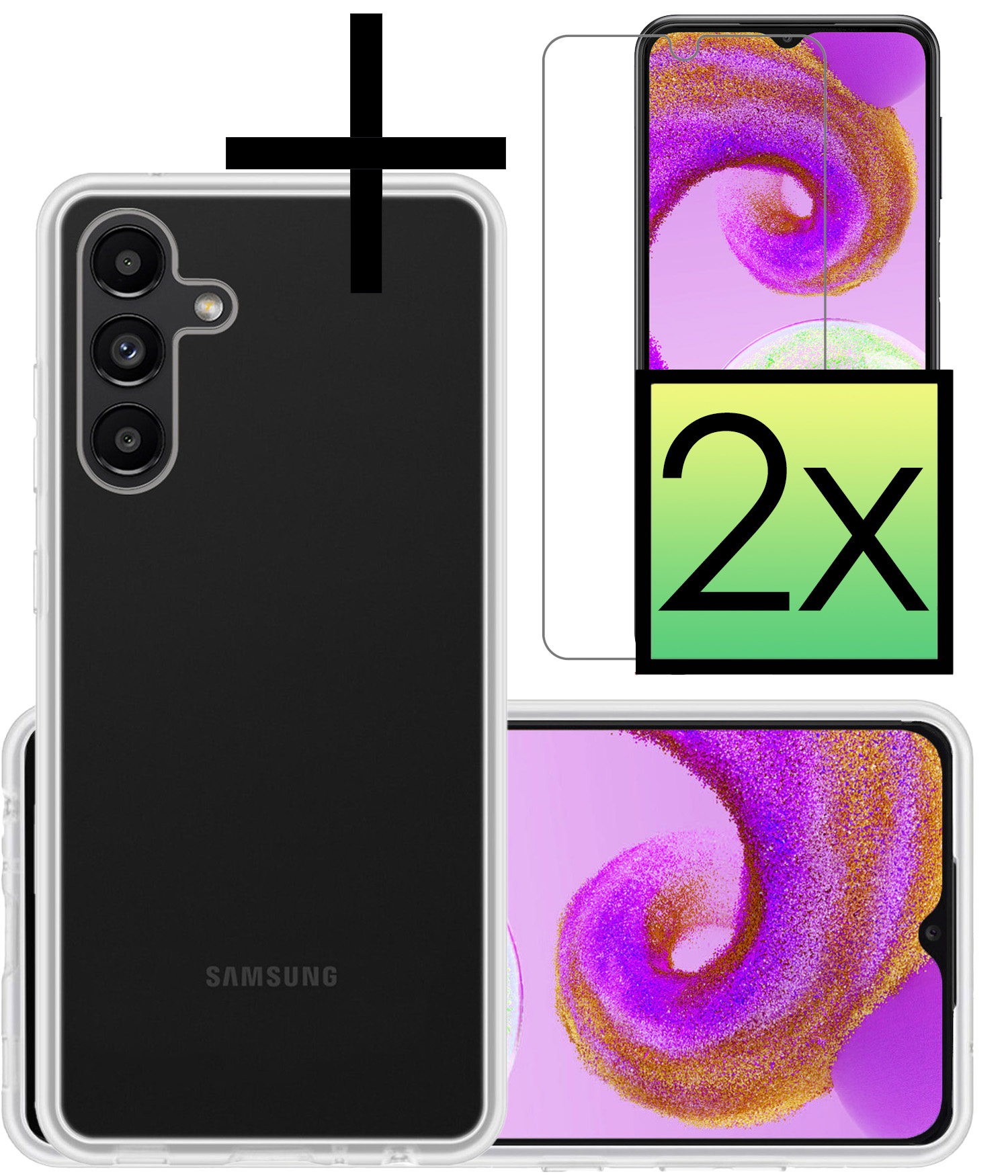 NoXx Hoes Geschikt voor Samsung A04s Hoesje Cover Siliconen Back Case Hoes Met 2x Screenprotector - Transparant