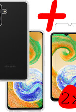 BASEY. Hoes Geschikt voor Samsung A04s Hoesje Siliconen Back Cover Case Met 2x Screenprotector - Hoesje Geschikt voor Samsung Galaxy A04s Hoes Cover Hoesje - Transparant