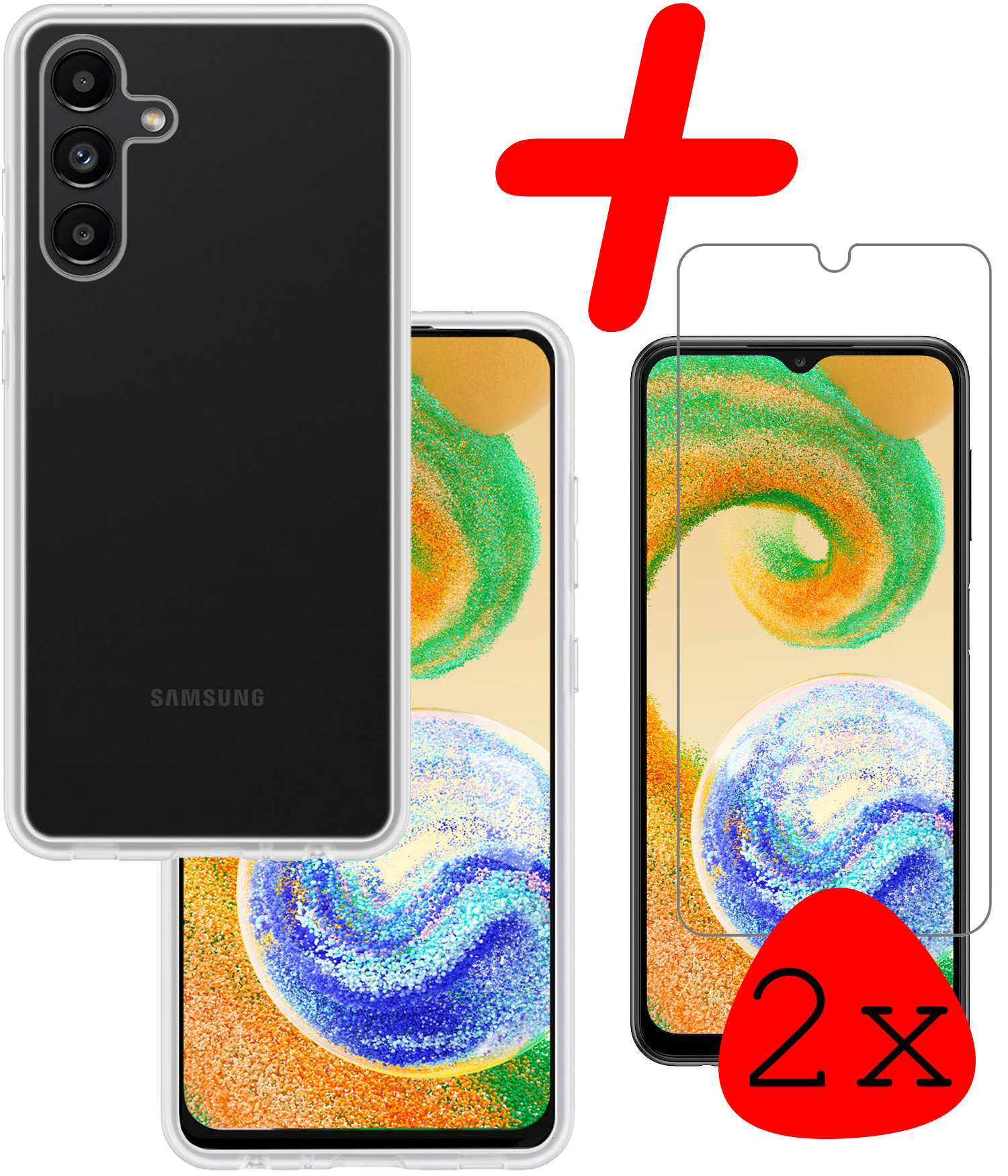 BASEY. Hoes Geschikt voor Samsung A04s Hoesje Siliconen Back Cover Case Met 2x Screenprotector - Hoesje Geschikt voor Samsung Galaxy A04s Hoes Cover Hoesje - Transparant