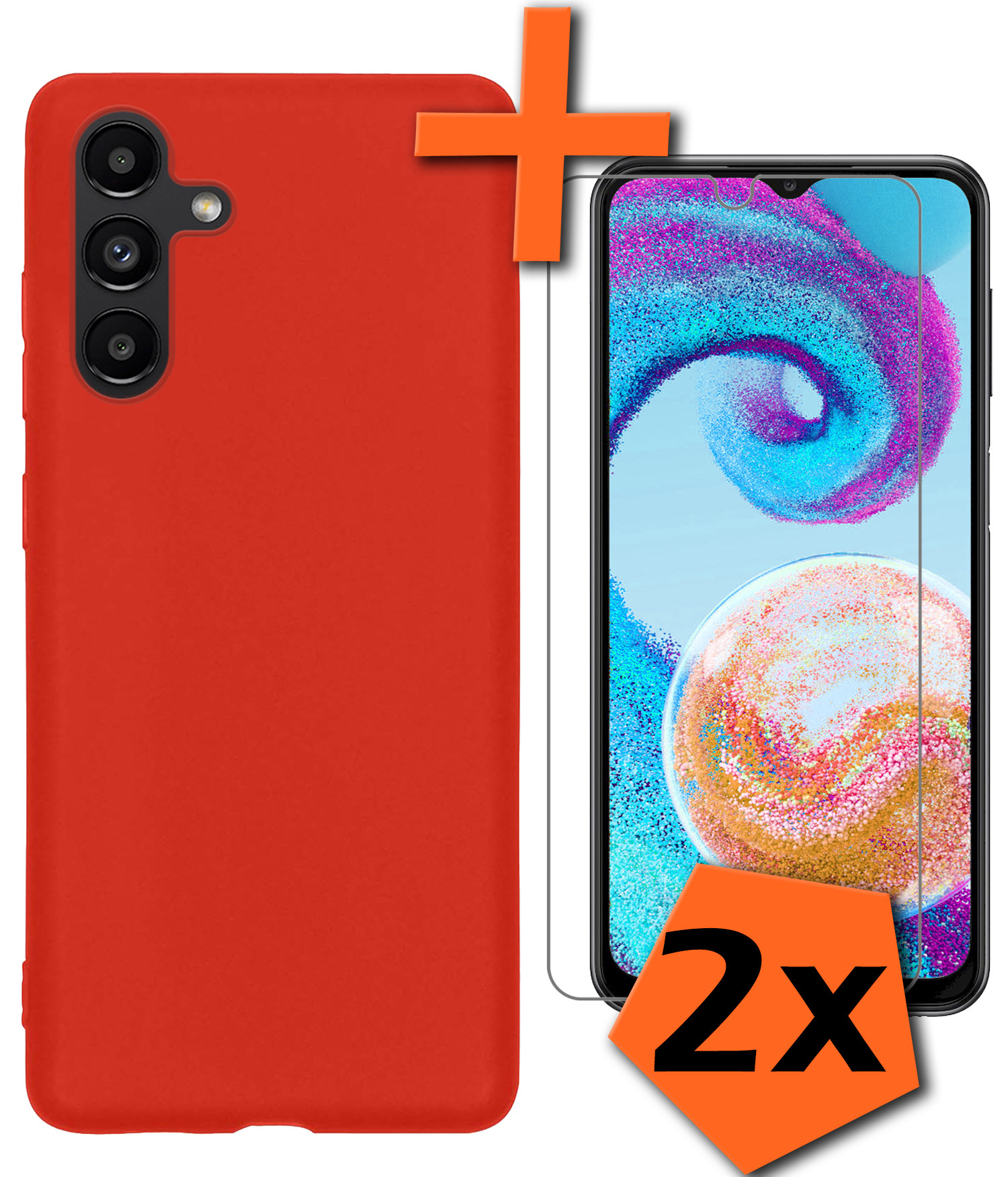Nomfy Samsung A04s Hoesje Siliconen Case Back Cover Met 2x Screenprotector - Samsung Galaxy A04s Hoes Cover Silicone - Rood