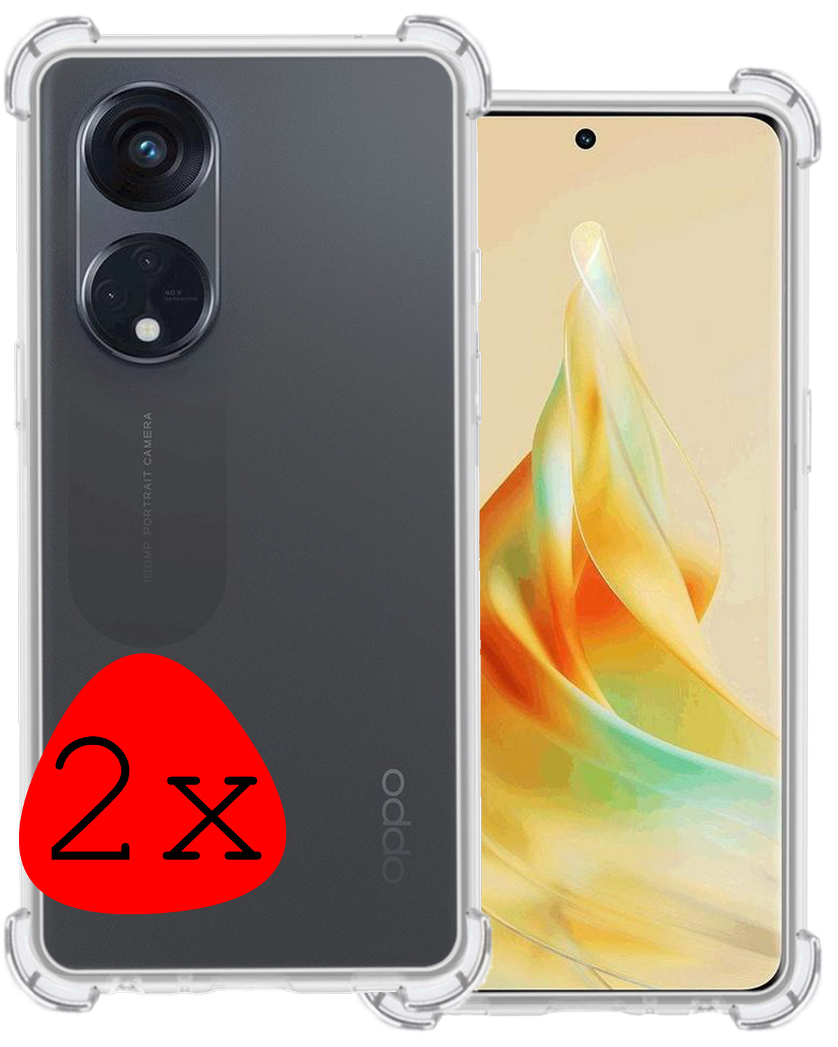 BASEY. Hoes Geschikt voor OPPO Reno 8T 4G Hoesje Shock Proof Case Hoes Siliconen - Hoesje Geschikt voor OPPO Reno 8T 4G Hoes Cover Shockproof - Transparant - 2 Stuks