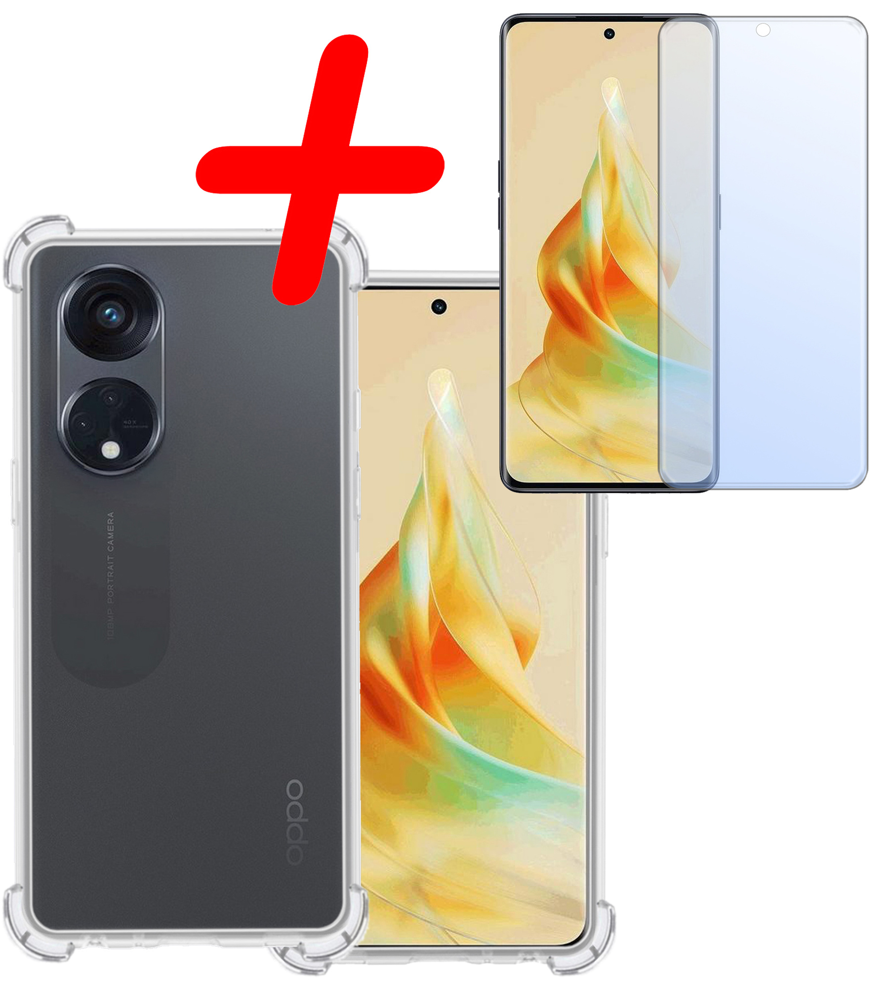 BASEY. Hoes Geschikt voor OPPO Reno 8T 4G Hoesje Shock Proof Case Hoes Siliconen Met Screenprotector - Hoesje Geschikt voor OPPO Reno 8T 4G Hoes Cover Shockproof - Transparant