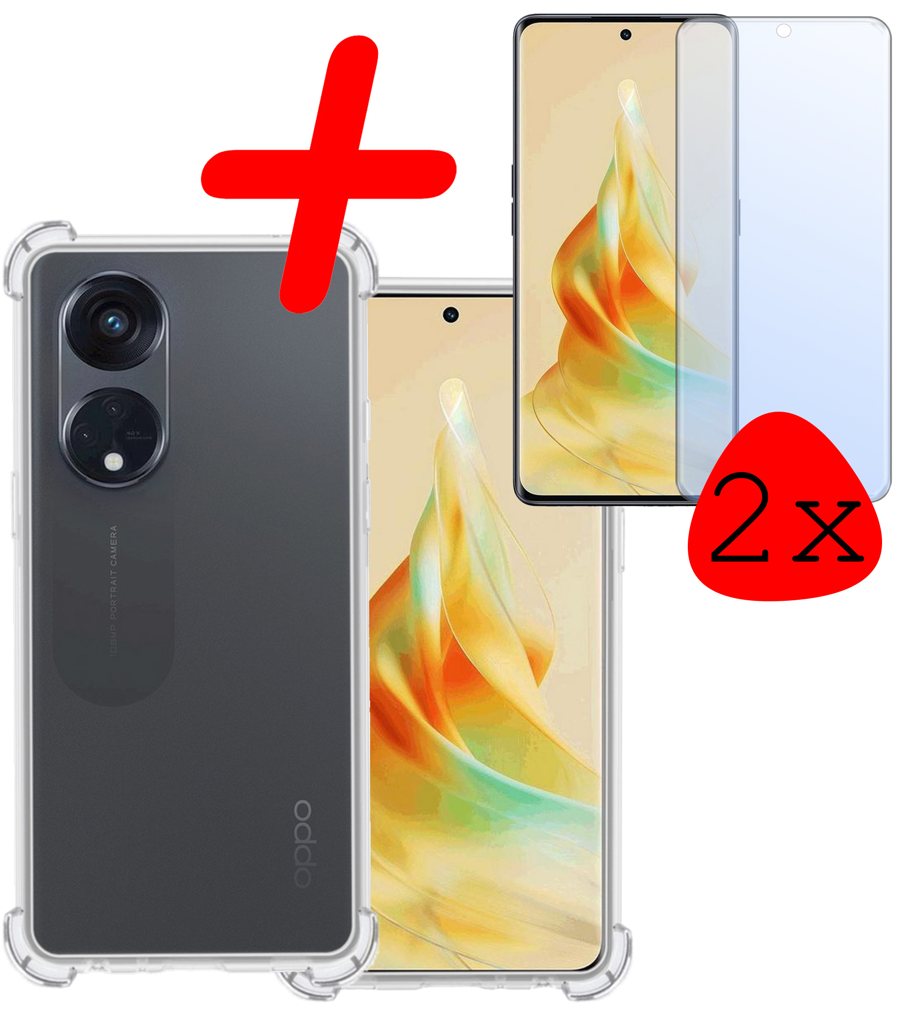 BASEY. Hoes Geschikt voor OPPO Reno 8T 4G Hoesje Shock Proof Case Hoes Siliconen Met 2x Screenprotector - Hoesje Geschikt voor OPPO Reno 8T 4G Hoes Cover Shockproof - Transparant