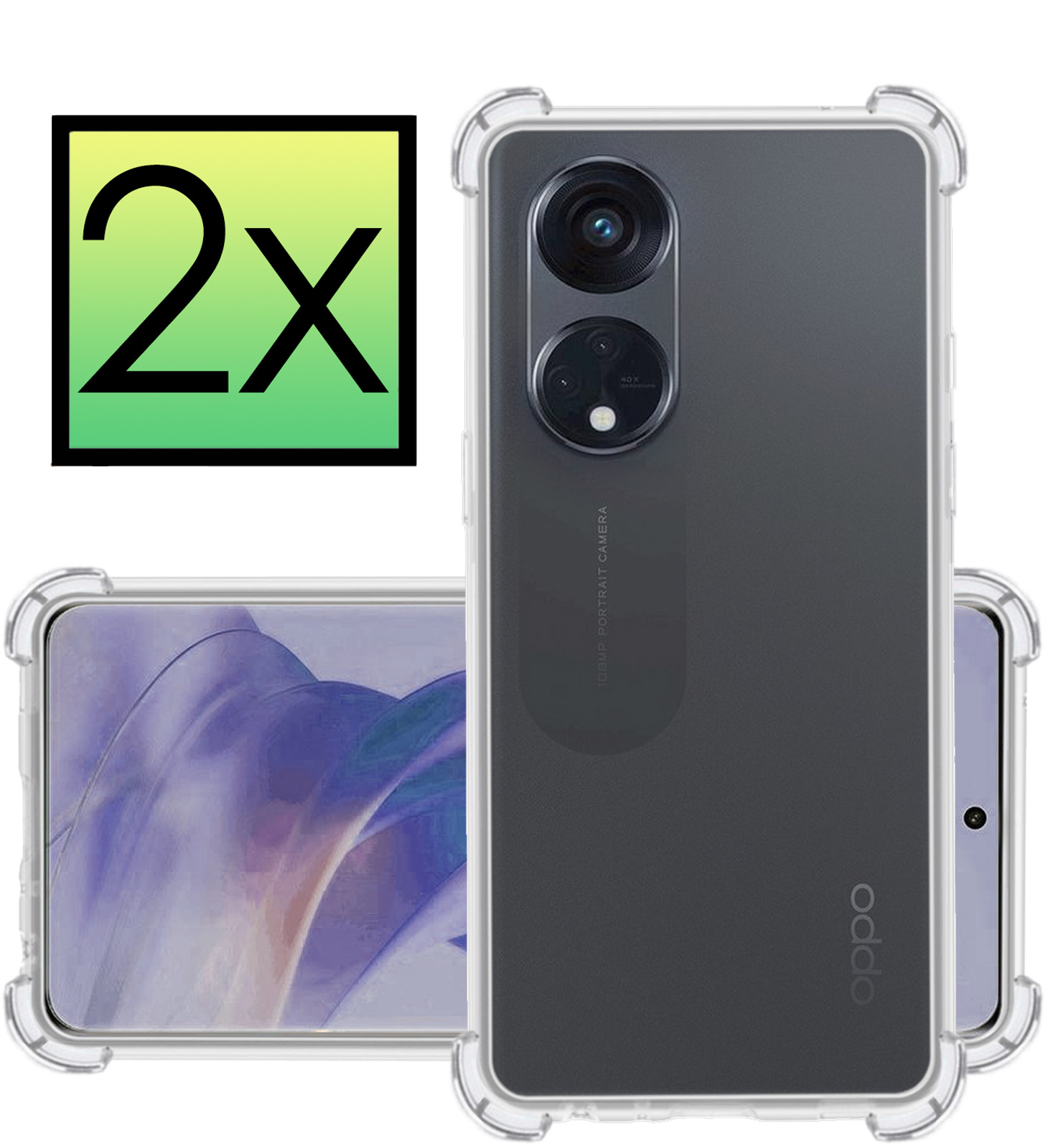 NoXx Hoes Geschikt voor OPPO Reno 8T 4G Hoesje Siliconen Cover Shock Proof Back Case Shockproof Hoes - Transparant - 2x