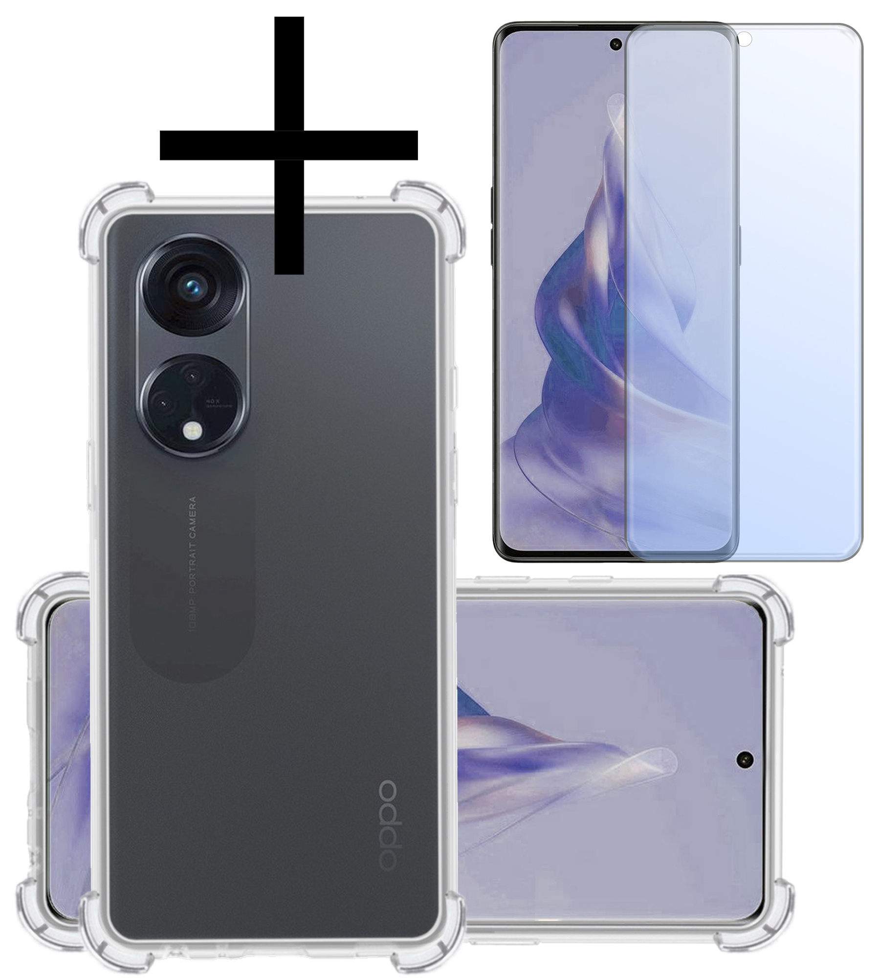 NoXx Hoes Geschikt voor OPPO Reno 8T 4G Hoesje Siliconen Cover Shock Proof Back Case Shockproof Hoes Met Screenprotector - Transparant