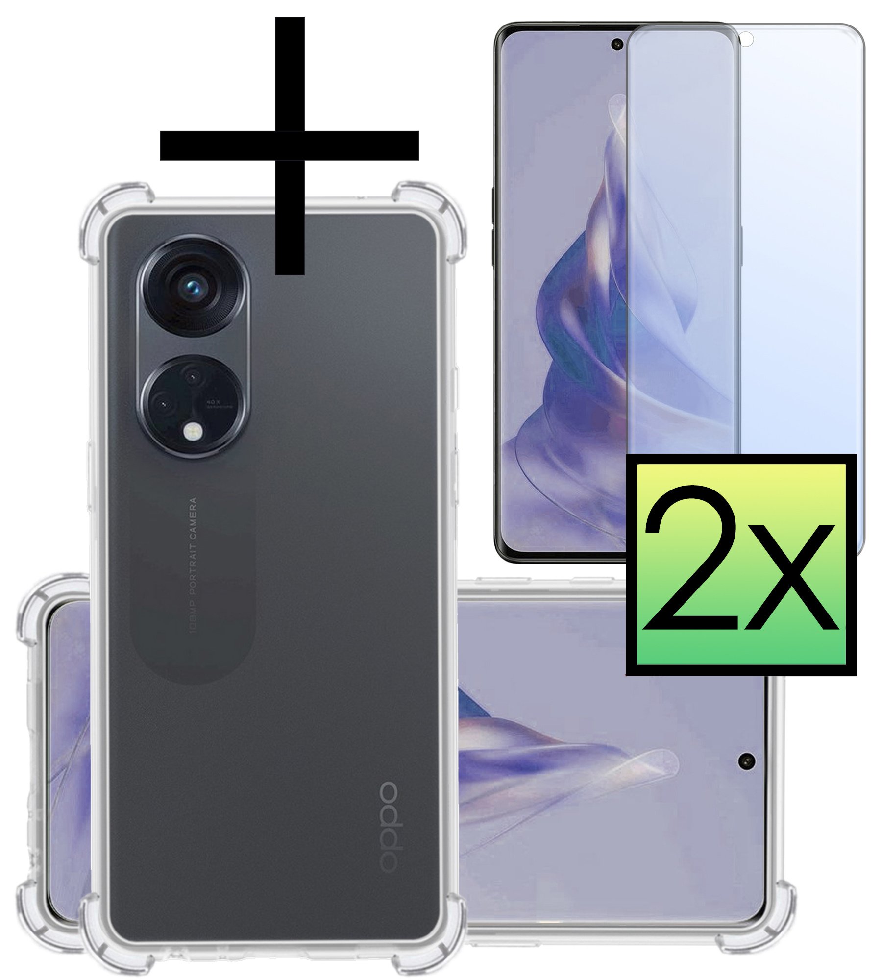 NoXx Hoes Geschikt voor OPPO Reno 8T 4G Hoesje Siliconen Cover Shock Proof Back Case Shockproof Hoes Met 2x Screenprotector - Transparant