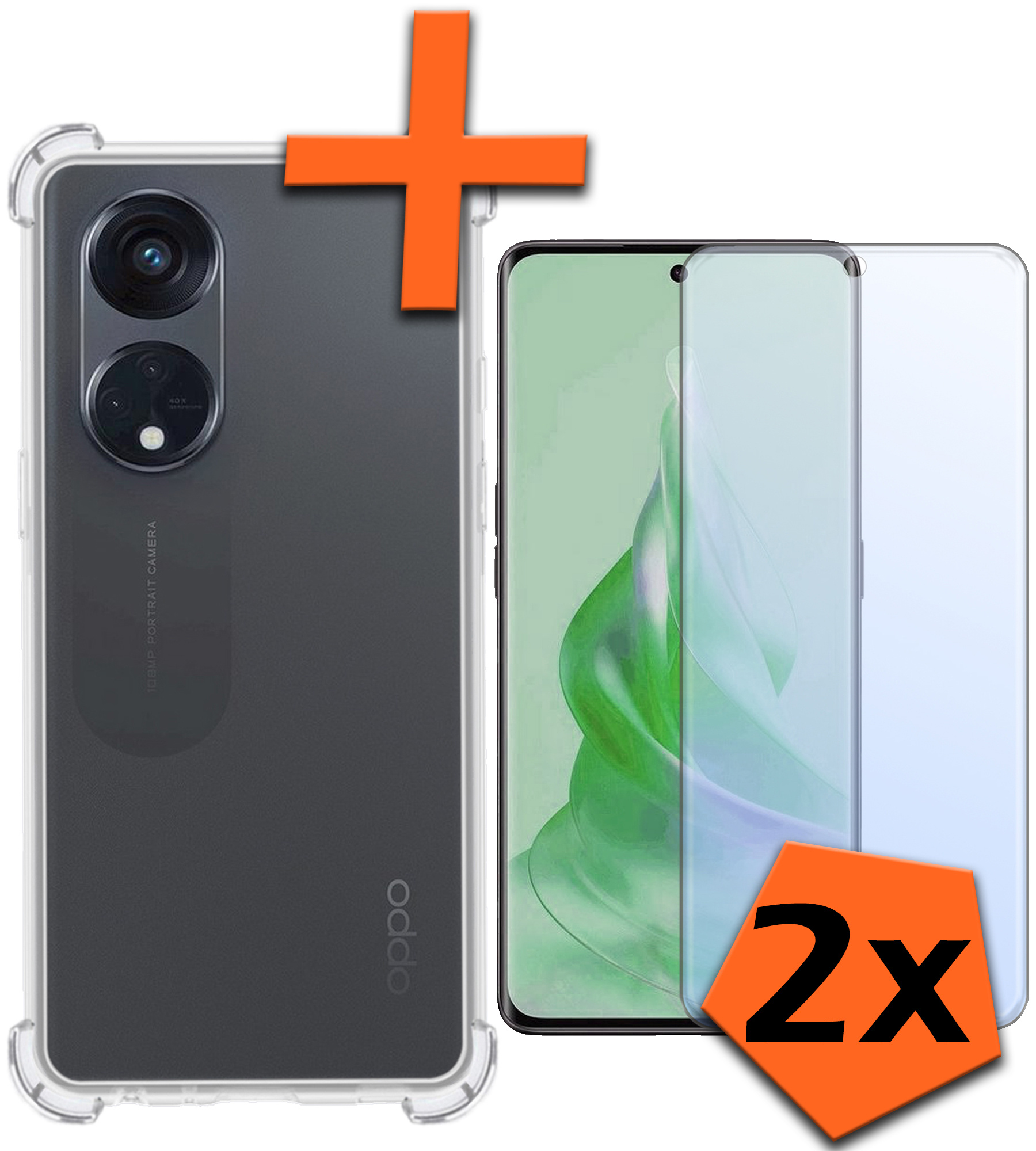 Nomfy Hoesje Geschikt voor OPPO Reno 8T 4G Hoesje Shock Proof Cover Case Shockproof Met 2x Screenprotector - Hoes Geschikt voor OPPO Reno 8T 4G Hoes Siliconen Back Case - Transparant