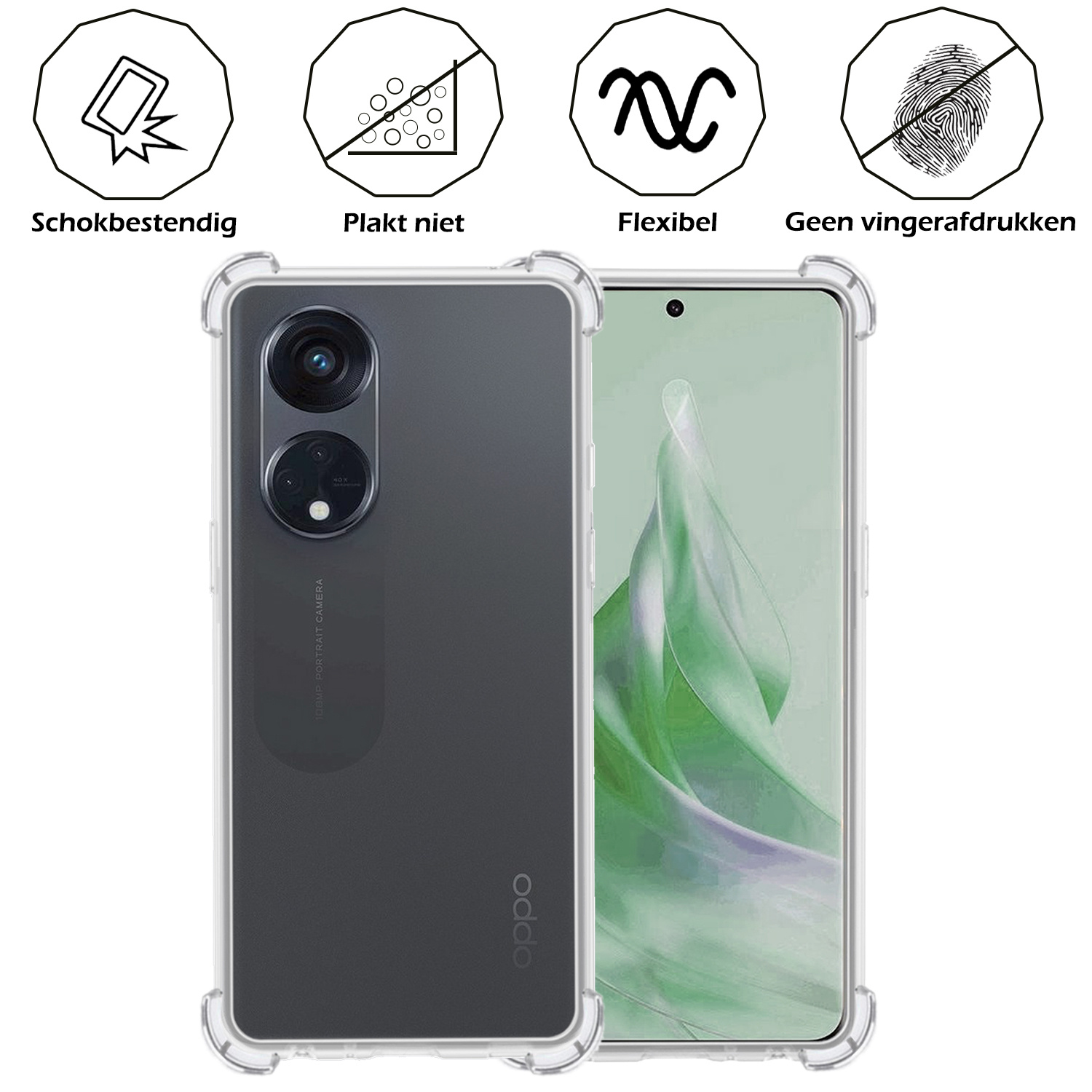 Nomfy Hoesje Geschikt voor OPPO Reno 8T 4G Hoesje Shock Proof Cover Case Shockproof Met 2x Screenprotector - Hoes Geschikt voor OPPO Reno 8T 4G Hoes Siliconen Back Case - Transparant