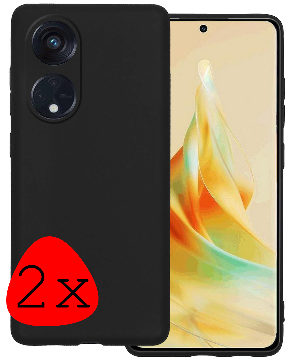 BASEY. Hoes Geschikt voor OPPO Reno 8T 4G Hoesje Siliconen Back Cover Case - Hoesje Geschikt voor OPPO Reno 8T 4G Hoes Cover Hoesje - Zwart - 2 Stuks