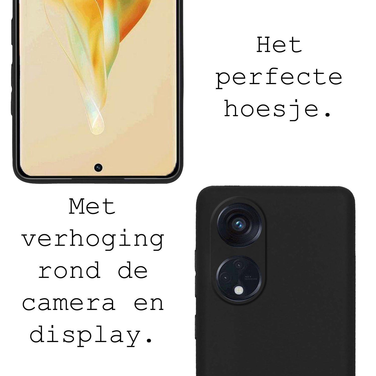 BASEY. Hoes Geschikt voor OPPO Reno 8T 4G Hoesje Siliconen Back Cover Case - Hoesje Geschikt voor OPPO Reno 8T 4G Hoes Cover Hoesje - Zwart - 2 Stuks