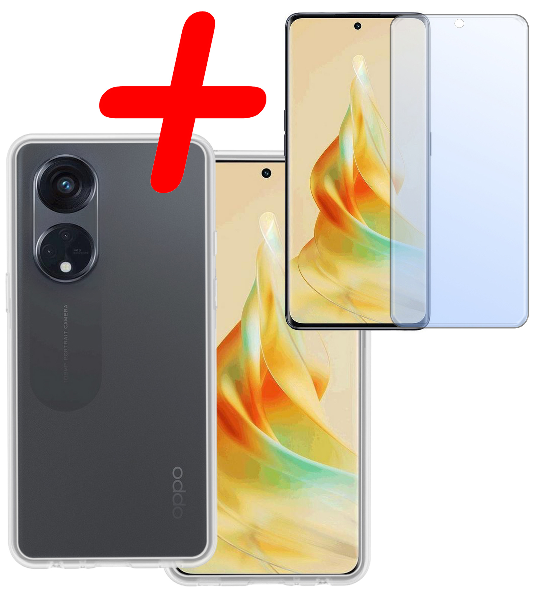 BASEY. Hoes Geschikt voor OPPO Reno 8T 4G Hoesje Siliconen Back Cover Case Met Screenprotector - Hoesje Geschikt voor OPPO Reno 8T 4G Hoes Cover Hoesje - Transparant