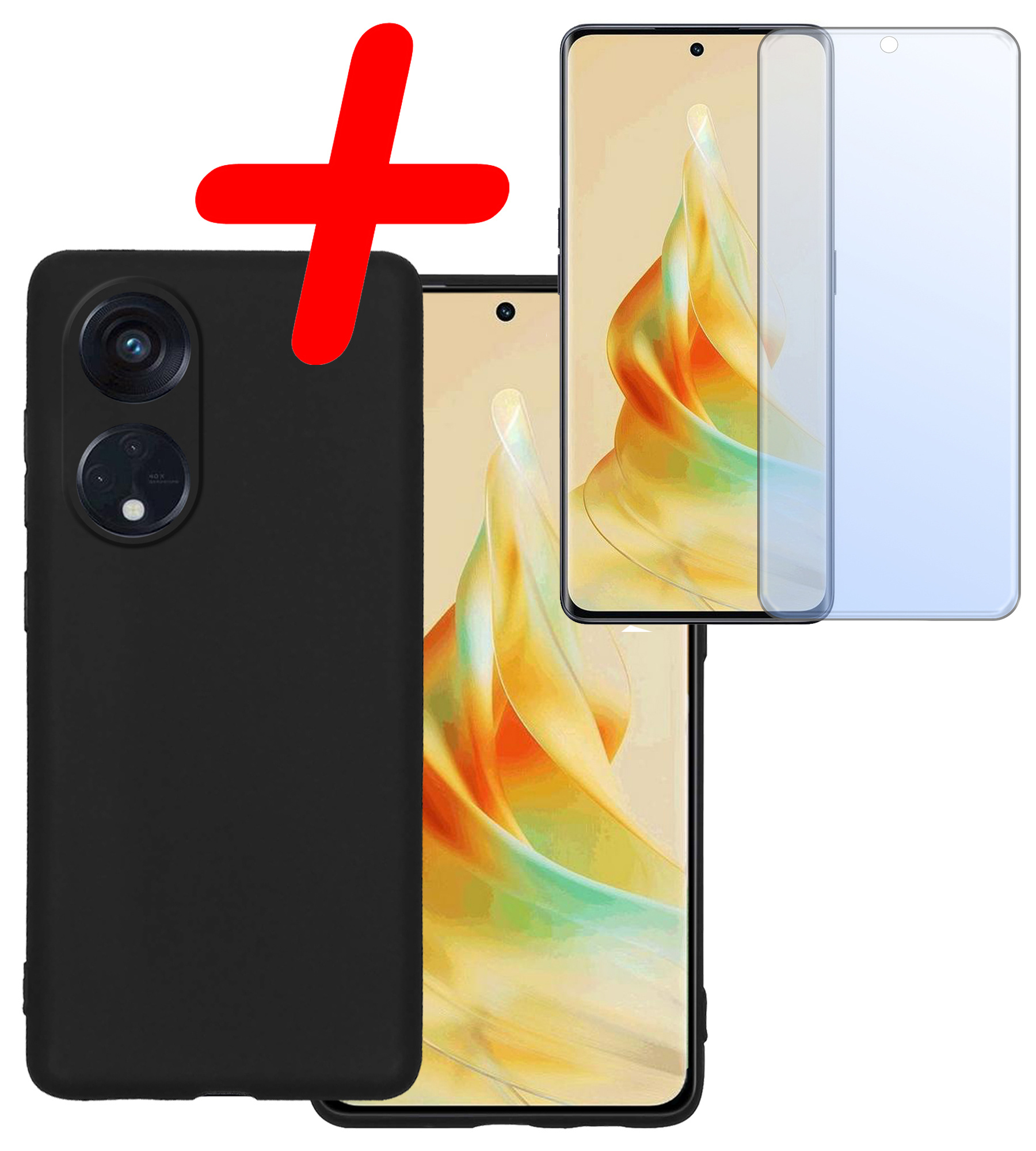 BASEY. Hoes Geschikt voor OPPO Reno 8T 4G Hoesje Siliconen Back Cover Case Met Screenprotector - Hoesje Geschikt voor OPPO Reno 8T 4G Hoes Cover Hoesje - Zwart