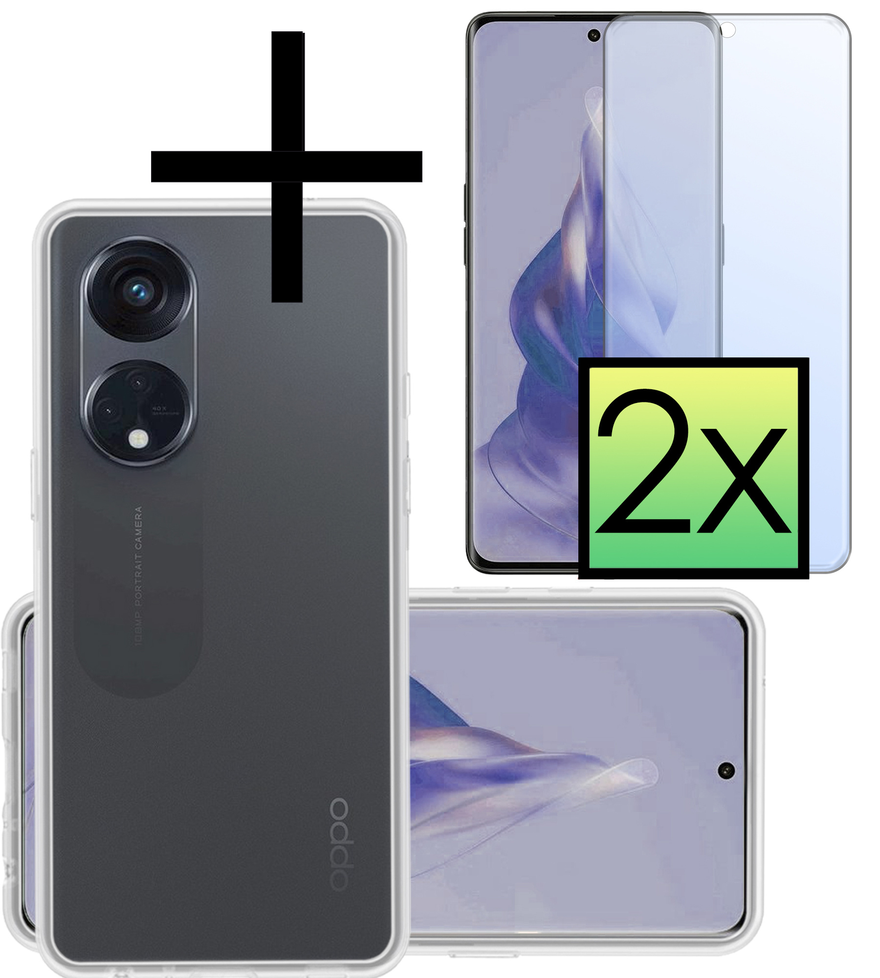 NoXx Hoes Geschikt voor OPPO Reno 8T 4G Hoesje Cover Siliconen Back Case Hoes Met 2x Screenprotector - Transparant