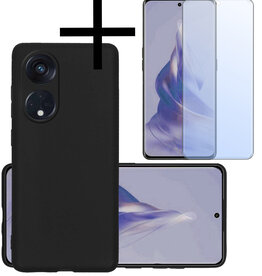 NoXx NoXx Oppo Reno 8T 4G Hoesje Siliconen Met Screenprotector - Zwart
