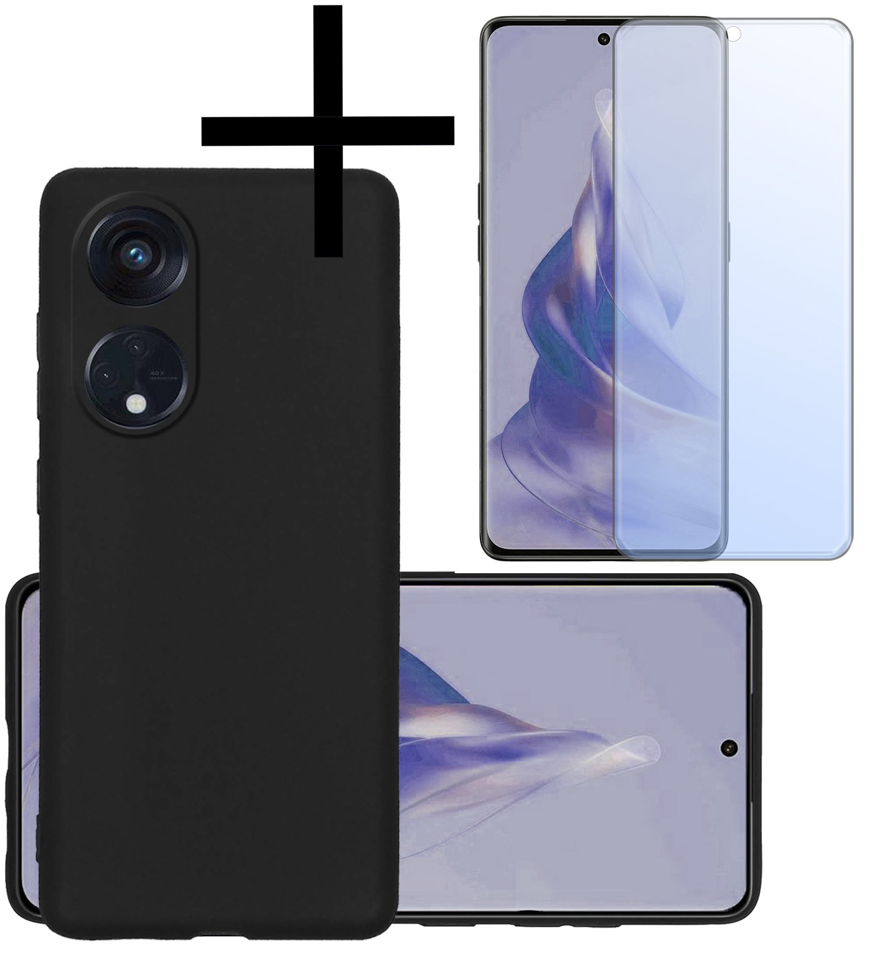 NoXx Hoes Geschikt voor OPPO Reno 8T 4G Hoesje Cover Siliconen Back Case Hoes Met Screenprotector - Zwart