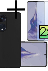 NoXx Hoes Geschikt voor OPPO Reno 8T 4G Hoesje Cover Siliconen Back Case Hoes Met 2x Screenprotector - Zwart