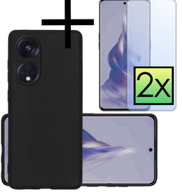 NoXx NoXx Oppo Reno 8T 4G Hoesje Siliconen Met 2x Screenprotector - Zwart
