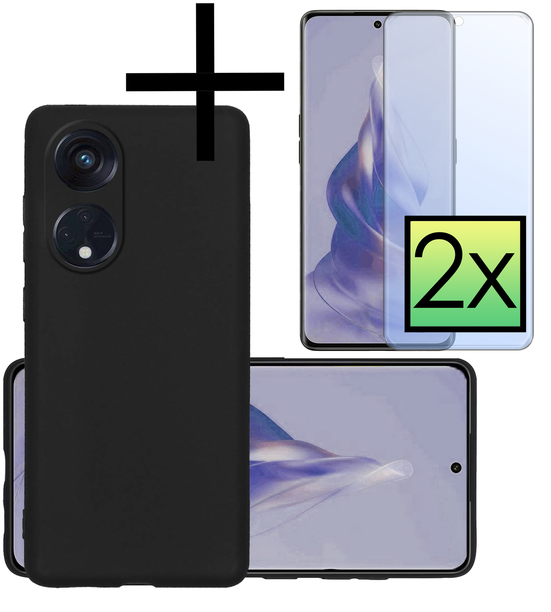 NoXx Hoes Geschikt voor OPPO Reno 8T 4G Hoesje Cover Siliconen Back Case Hoes Met 2x Screenprotector - Zwart