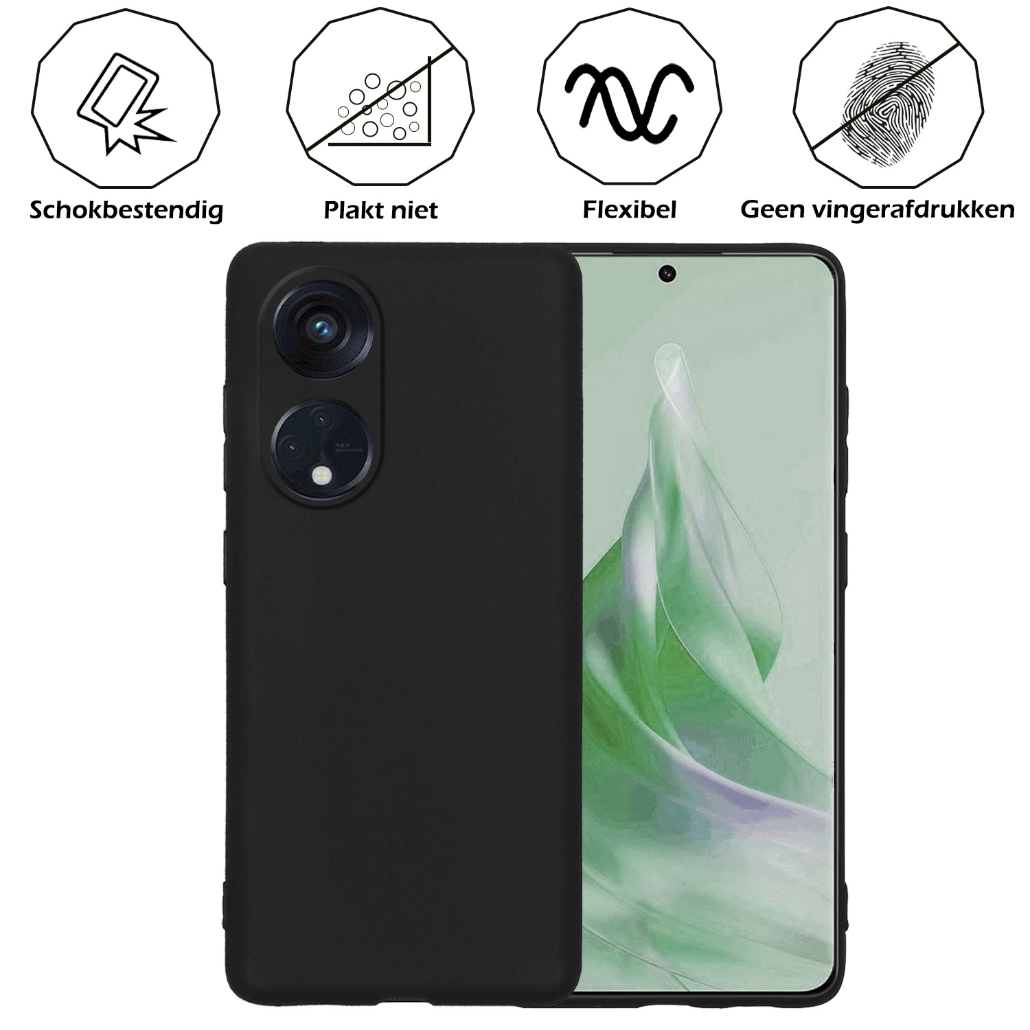 Nomfy Hoesje Geschikt voor OPPO Reno 8T 4G Hoesje Siliconen Cover Case - Hoes Geschikt voor OPPO Reno 8T 4G Hoes Back Case - 2-PACK - Zwart