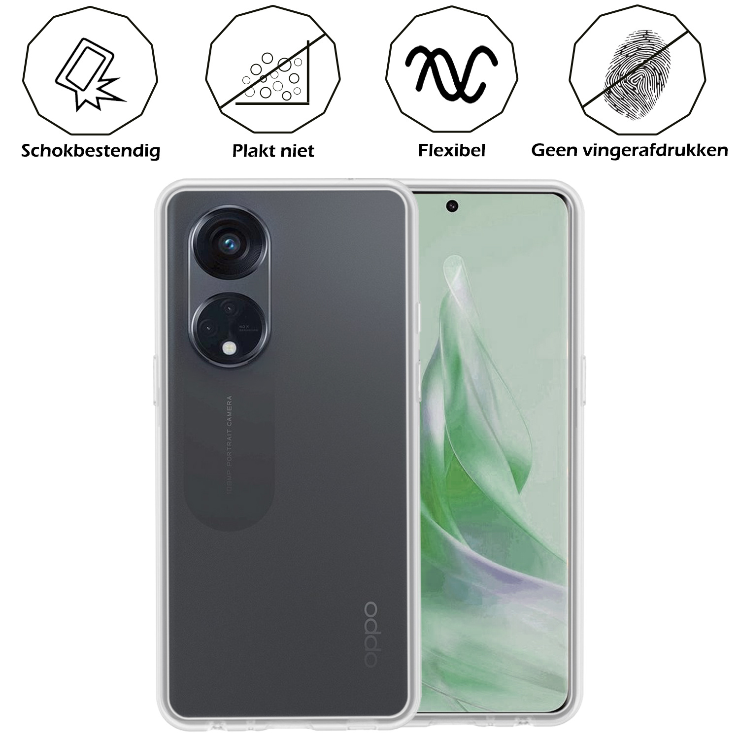 Nomfy Hoesje Geschikt voor OPPO Reno 8T 4G Hoesje Siliconen Cover Case Met 2x Screenprotector - Hoes Geschikt voor OPPO Reno 8T 4G Hoes Back Case - Transparant