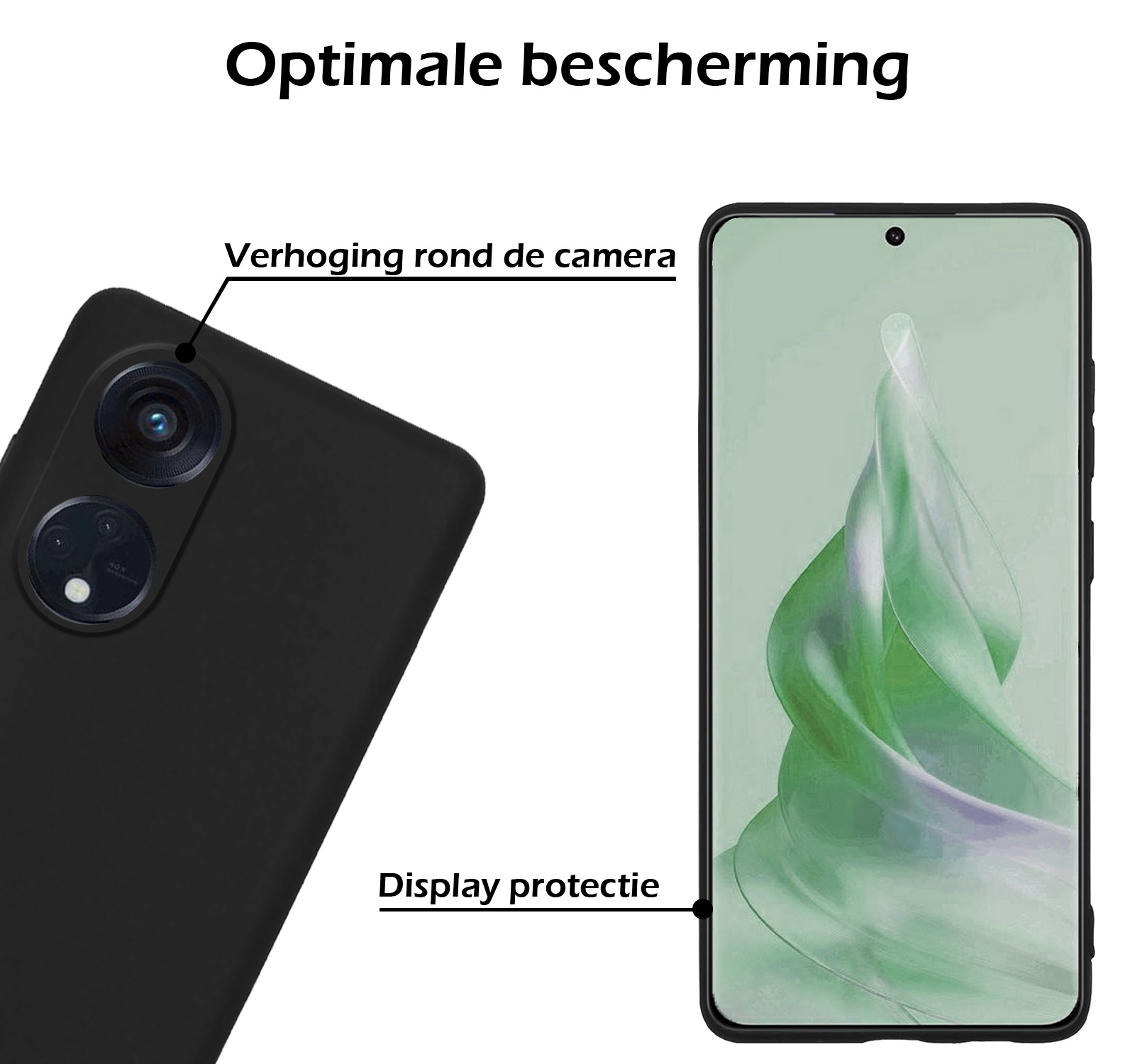 Nomfy Hoesje Geschikt voor OPPO Reno 8T 4G Hoesje Siliconen Cover Case Met 2x Screenprotector - Hoes Geschikt voor OPPO Reno 8T 4G Hoes Back Case - Zwart
