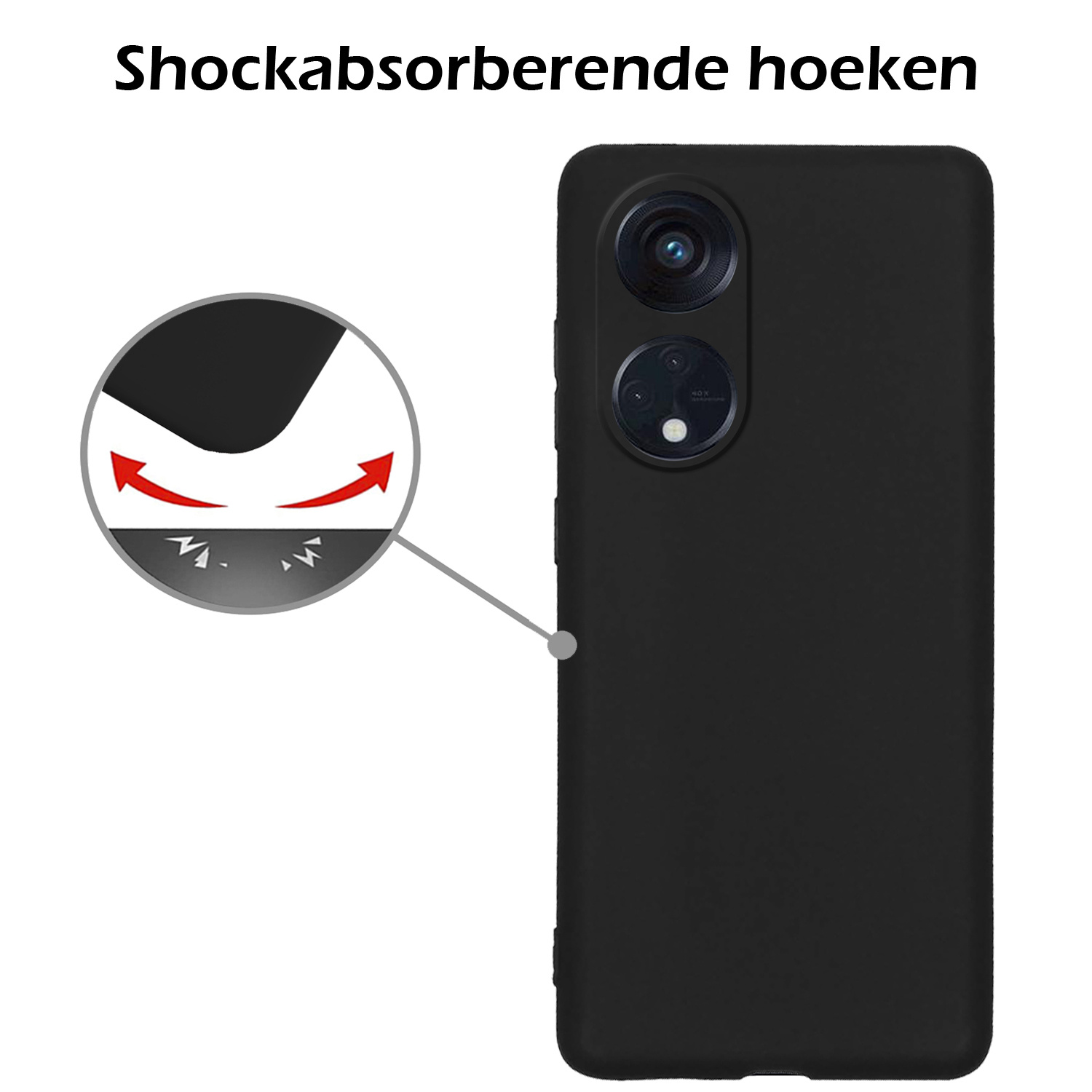 Nomfy Hoesje Geschikt voor OPPO Reno 8T 4G Hoesje Siliconen Cover Case Met 2x Screenprotector - Hoes Geschikt voor OPPO Reno 8T 4G Hoes Back Case - Zwart