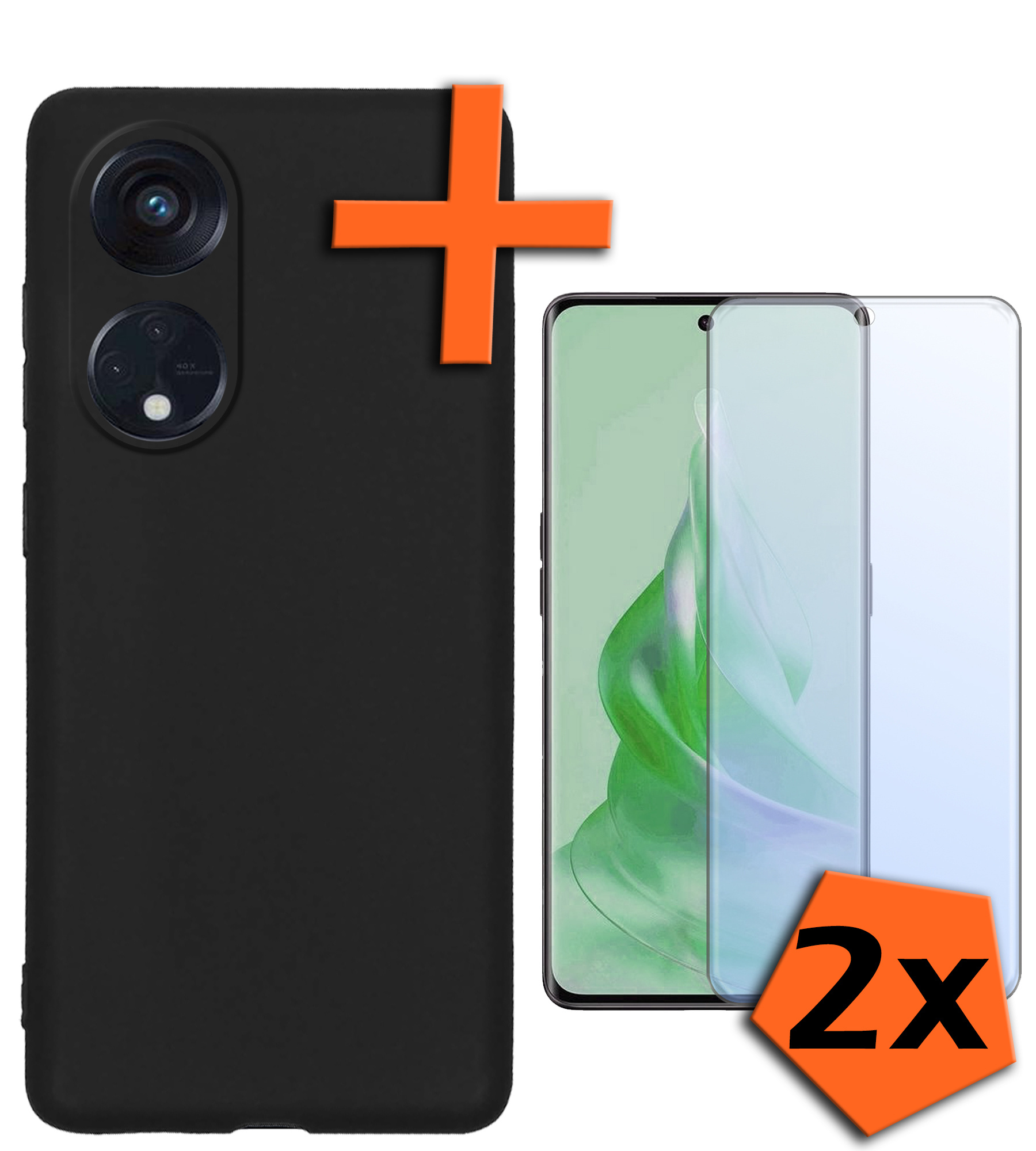 Nomfy Hoesje Geschikt voor OPPO Reno 8T 4G Hoesje Siliconen Cover Case Met 2x Screenprotector - Hoes Geschikt voor OPPO Reno 8T 4G Hoes Back Case - Zwart