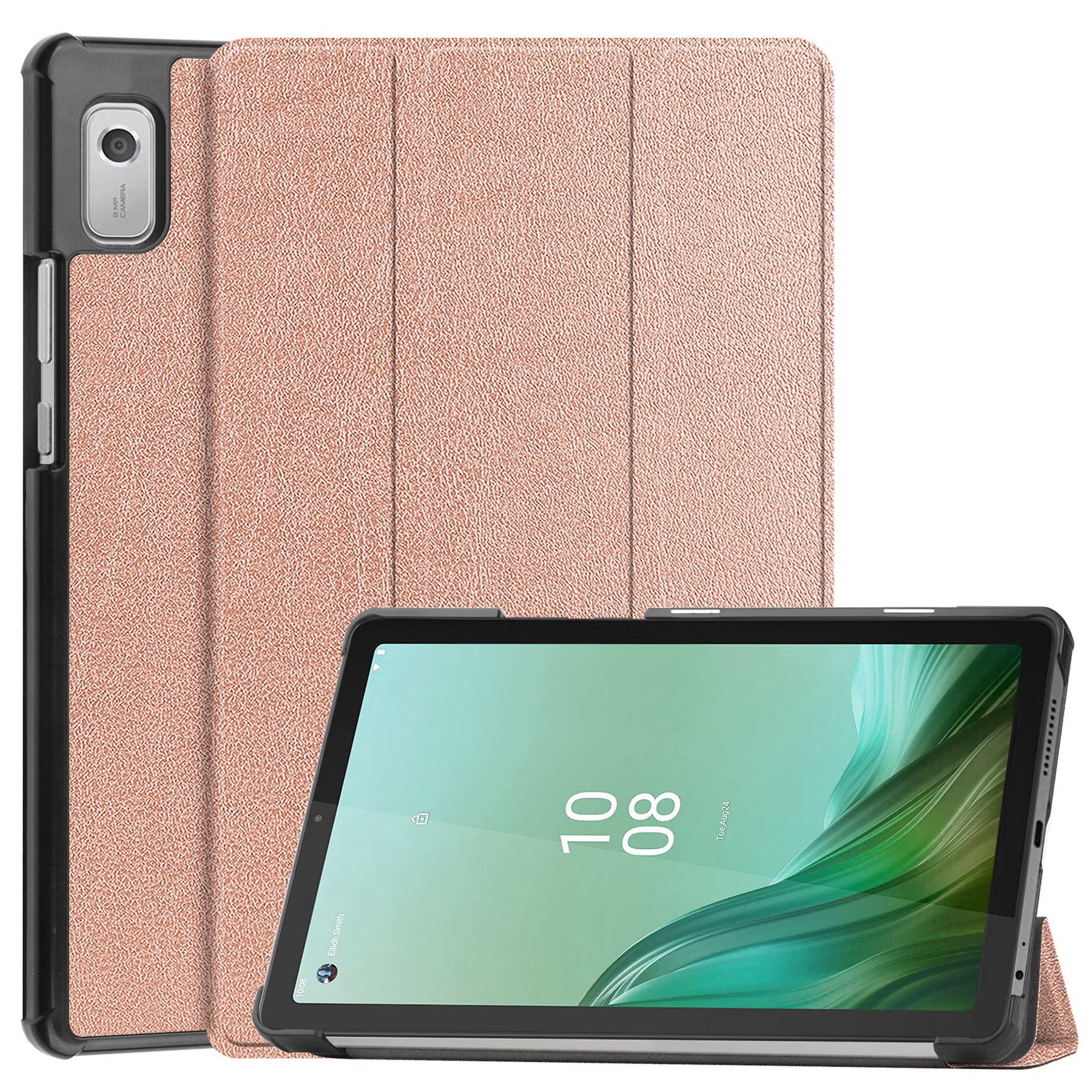 BASEY. Hoesje Geschikt voor Lenovo Tab M9 Hoes Case Tablet Hoesje Tri-fold - Hoes Geschikt voor Lenovo Tab M9 Hoesje Hard Cover Bookcase Hoes - Rosé goud