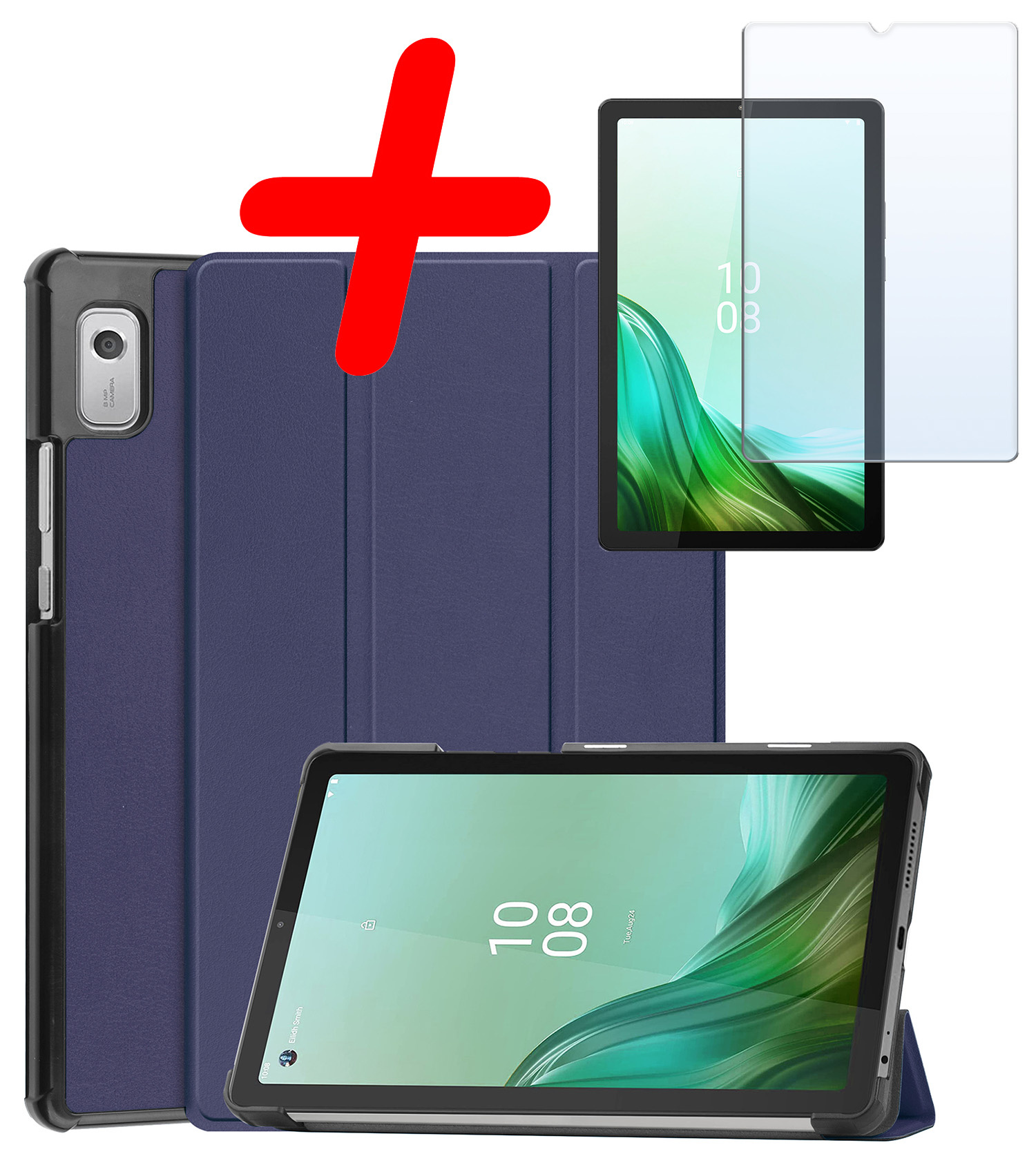 BASEY. Hoesje Geschikt voor Lenovo Tab M9 Hoes Case Tablet Hoesje Tri-fold Met Screenprotector - Hoes Geschikt voor Lenovo Tab M9 Hoesje Hard Cover Bookcase Hoes - Donkerblauw