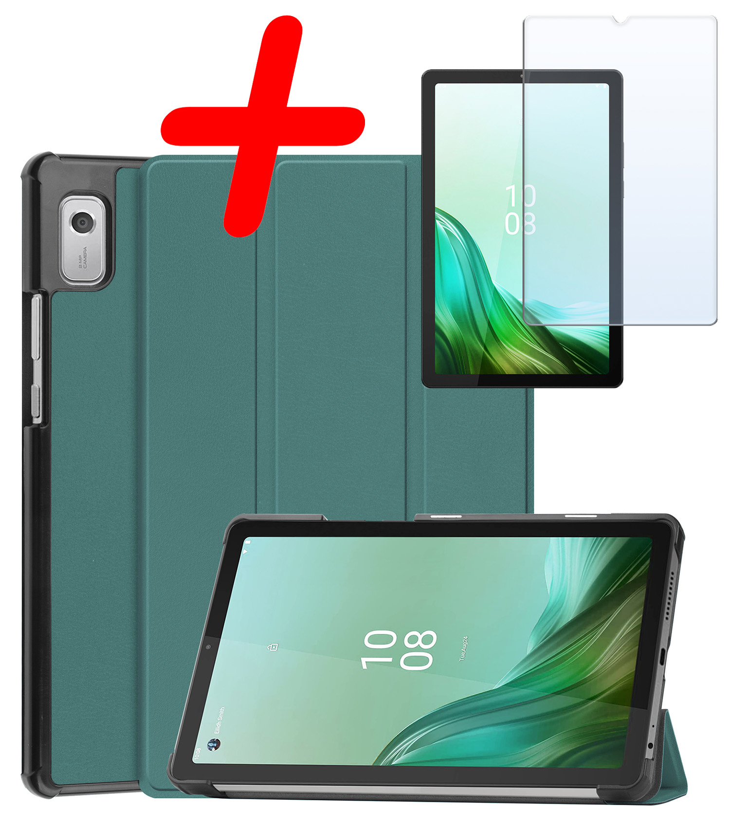 BASEY. Hoesje Geschikt voor Lenovo Tab M9 Hoes Case Tablet Hoesje Tri-fold Met Screenprotector - Hoes Geschikt voor Lenovo Tab M9 Hoesje Hard Cover Bookcase Hoes - Donkergroen