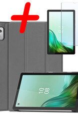 BASEY. Hoesje Geschikt voor Lenovo Tab M9 Hoes Case Tablet Hoesje Tri-fold Met Screenprotector - Hoes Geschikt voor Lenovo Tab M9 Hoesje Hard Cover Bookcase Hoes - Grijs