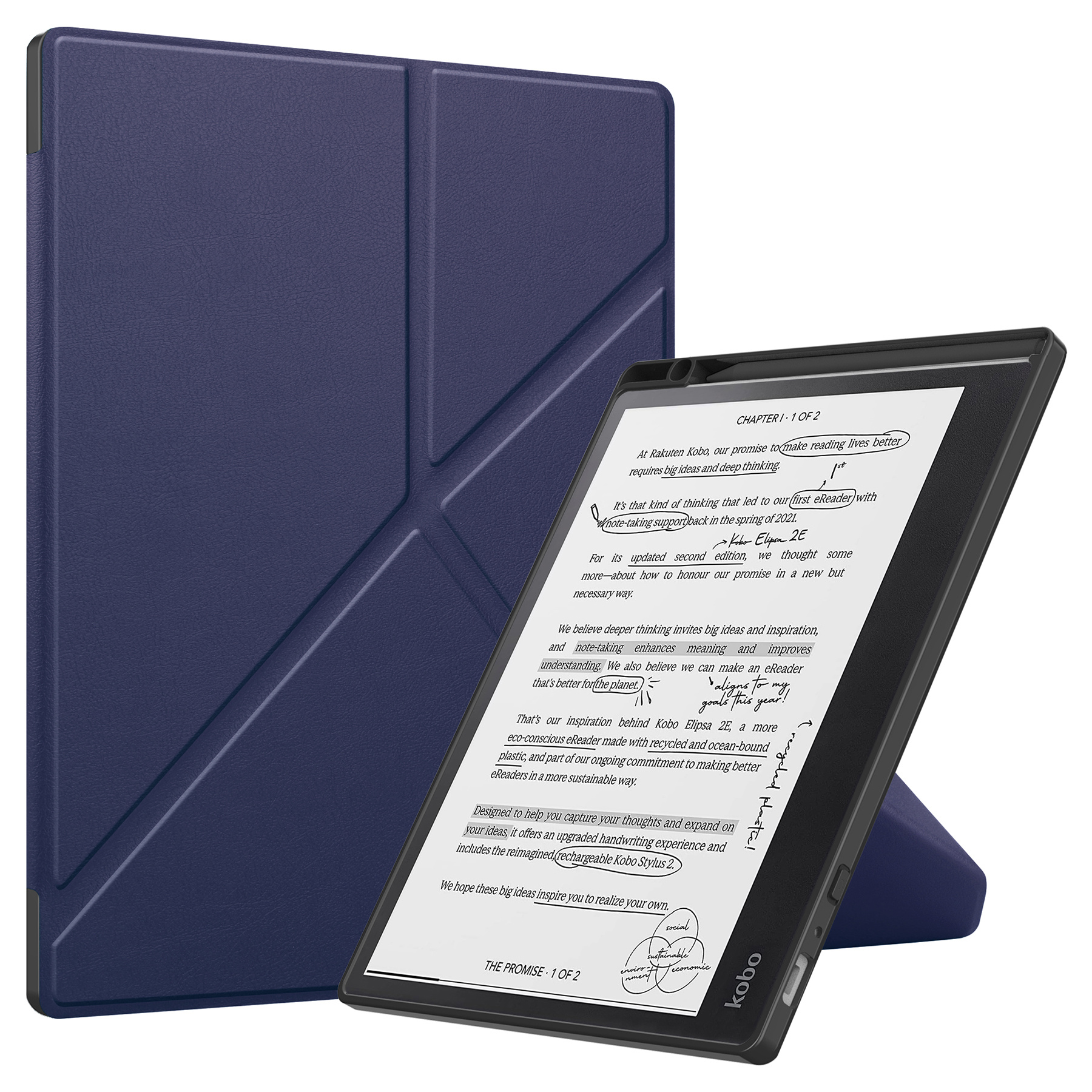 BASEY. Hoes Geschikt voor Kobo Elipsa 2E Hoesje Bookcase Cover Hoes - Hoesje Geschikt voor Kobo Elipsa 2E Hoes Cover Case - Donkerblauw