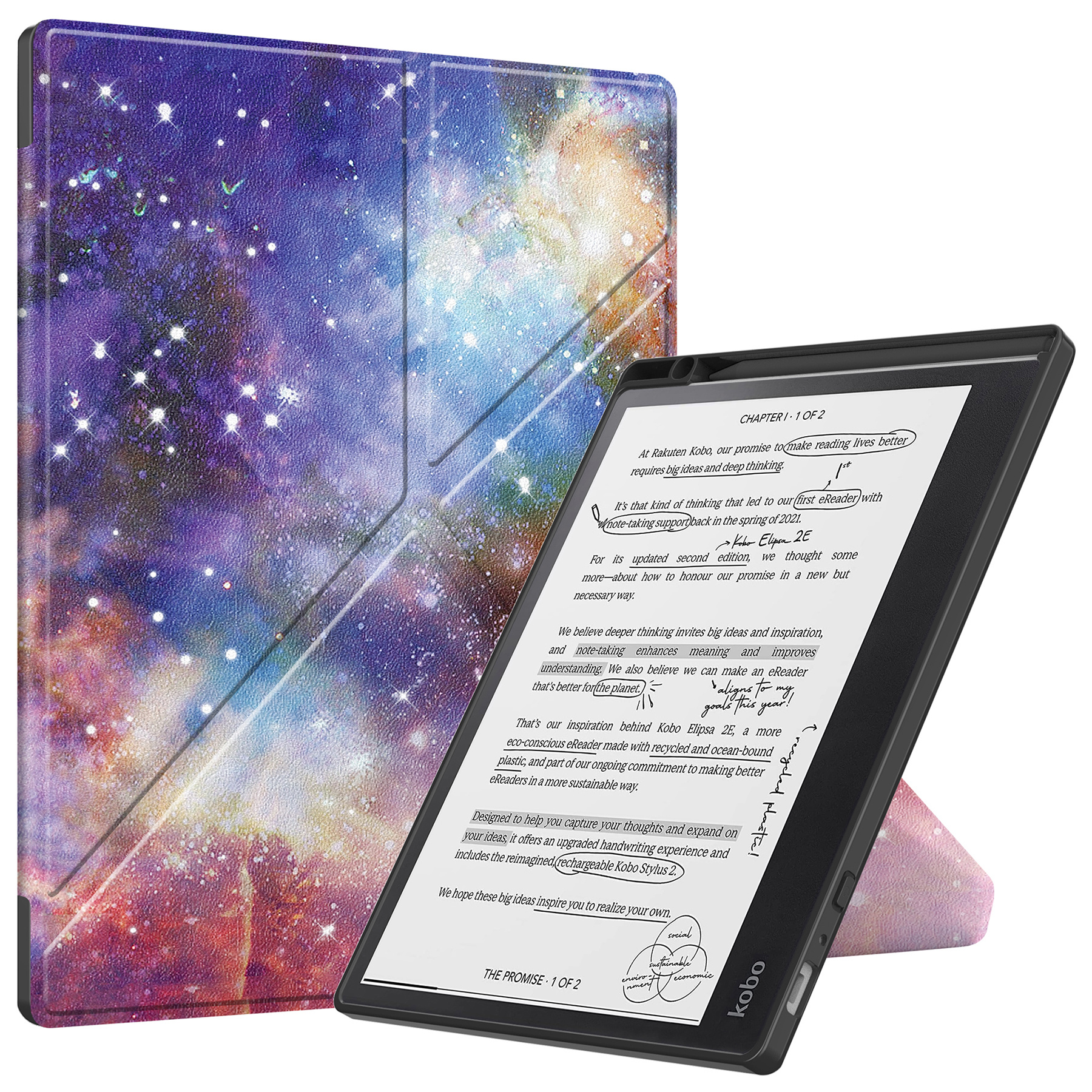BASEY. Hoes Geschikt voor Kobo Elipsa 2E Hoesje Bookcase Cover Hoes - Hoesje Geschikt voor Kobo Elipsa 2E Hoes Cover Case - Galaxy
