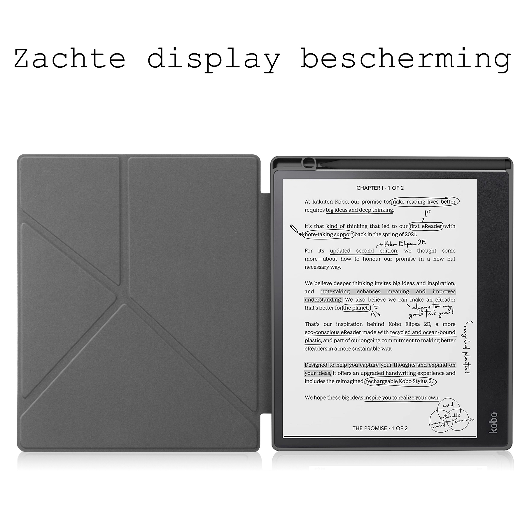 Nomfy Hoesje Geschikt voor Kobo Elipsa 2E Hoes Book Case - Hoes Geschikt voor Kobo Elipsa 2E Hoesje Book Cover - Grijs