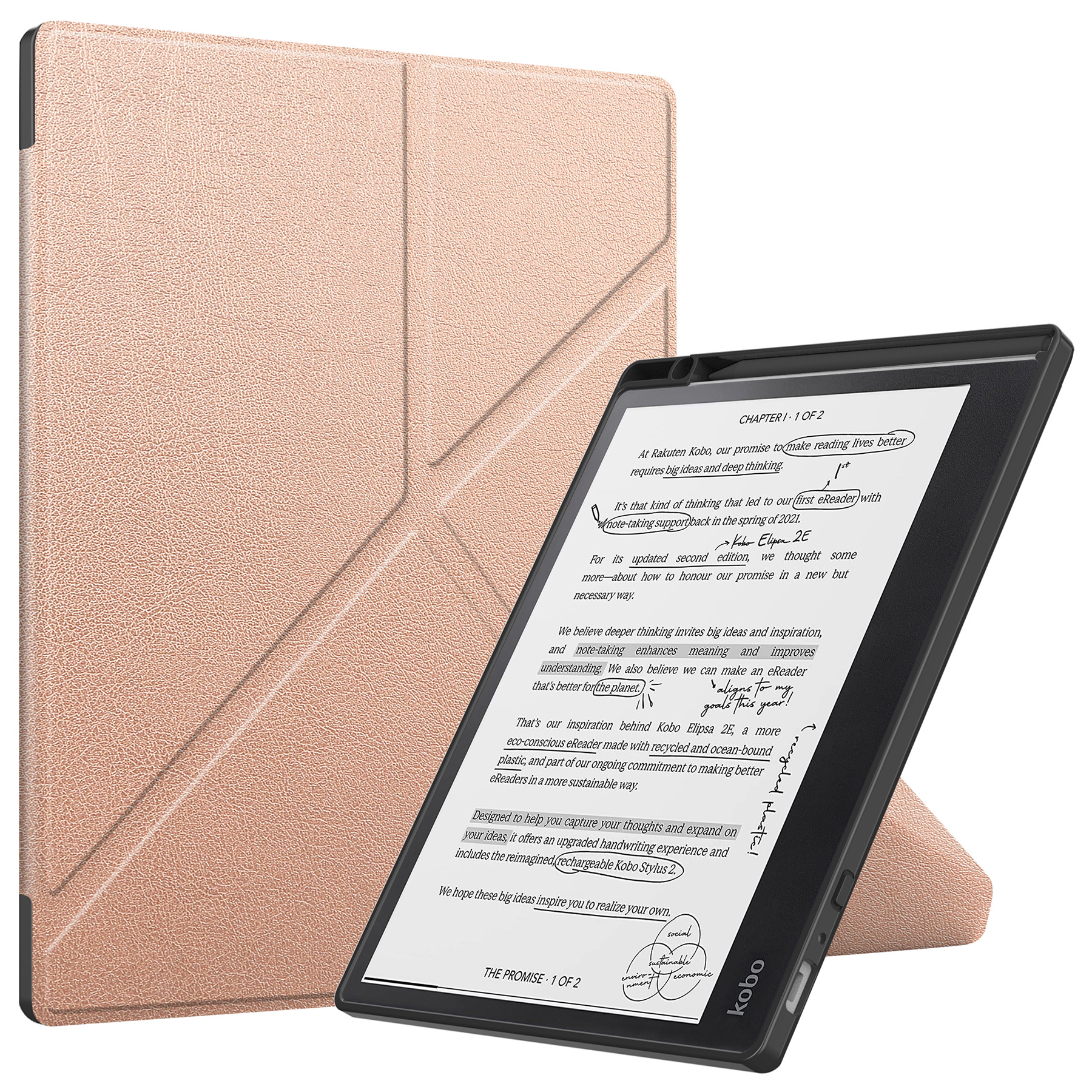 BASEY. Hoes Geschikt voor Kobo Elipsa 2E Hoesje Bookcase Cover Hoes - Hoesje Geschikt voor Kobo Elipsa 2E Hoes Cover Case - Rosé Goud