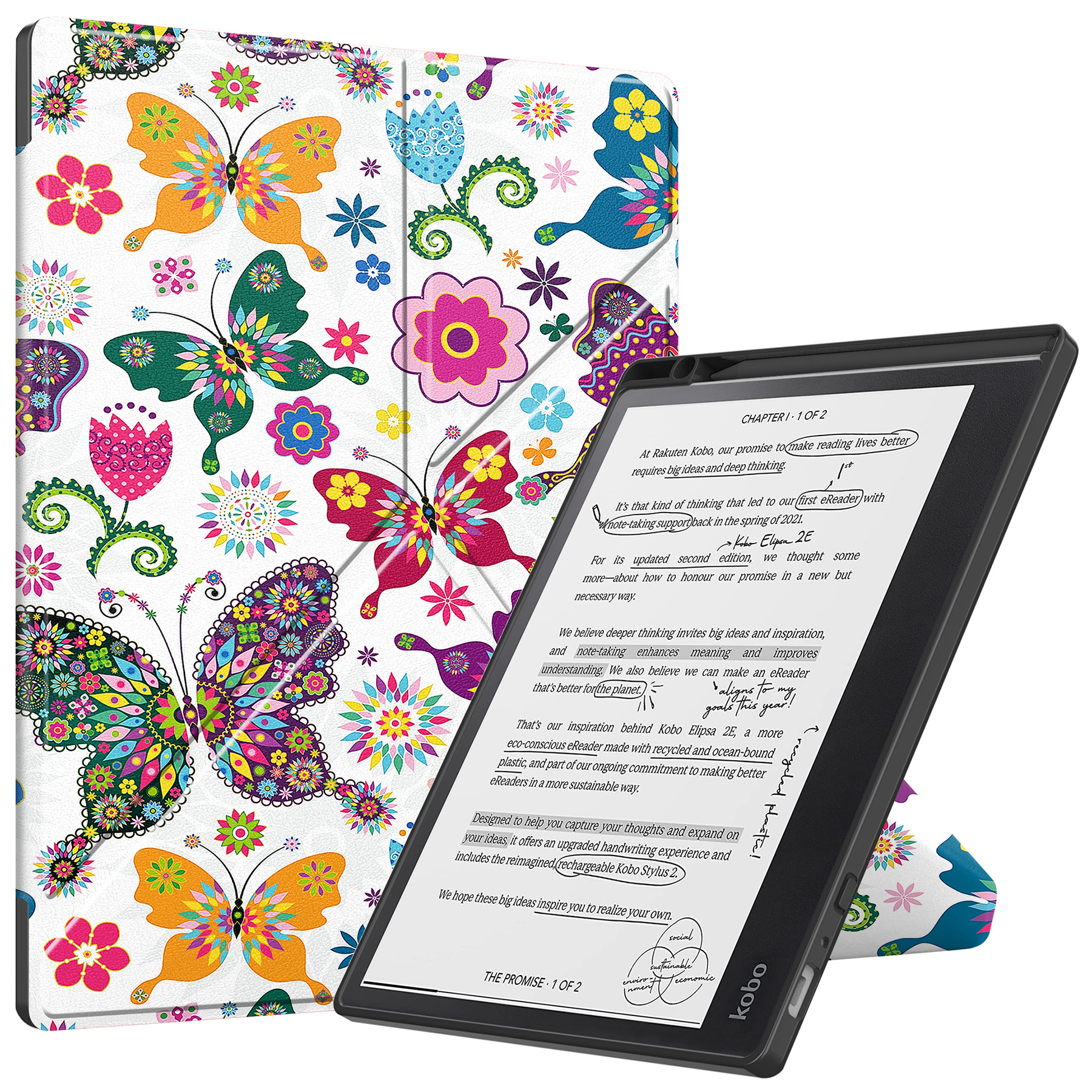 BASEY. Hoes Geschikt voor Kobo Elipsa 2E Hoesje Bookcase Cover Hoes - Hoesje Geschikt voor Kobo Elipsa 2E Hoes Cover Case - Vlinders