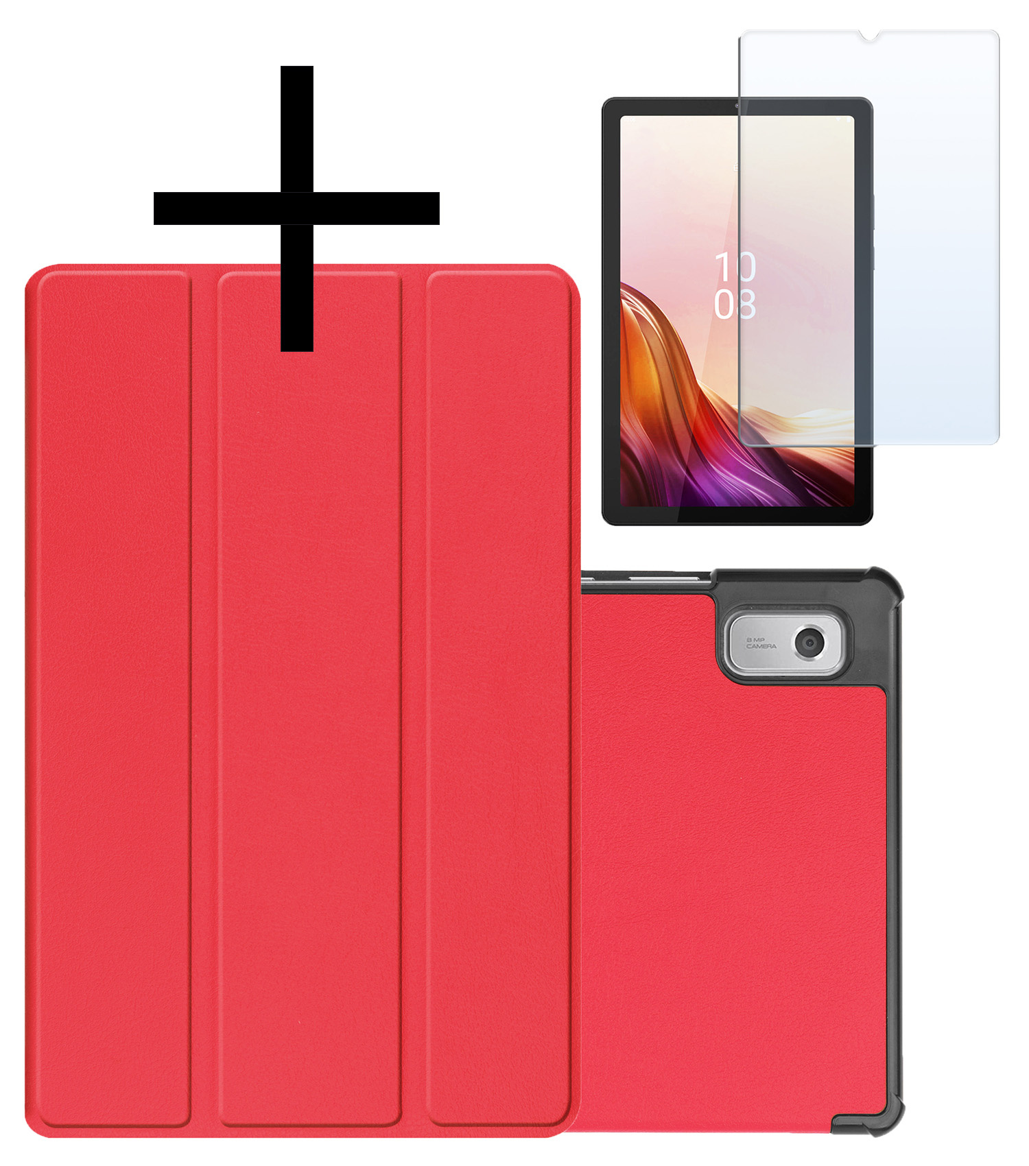 NoXx Hoesje Geschikt voor Lenovo Tab M9 Hoesje Case Hard Cover Hoes Book Case Met Screenprotector - Rood