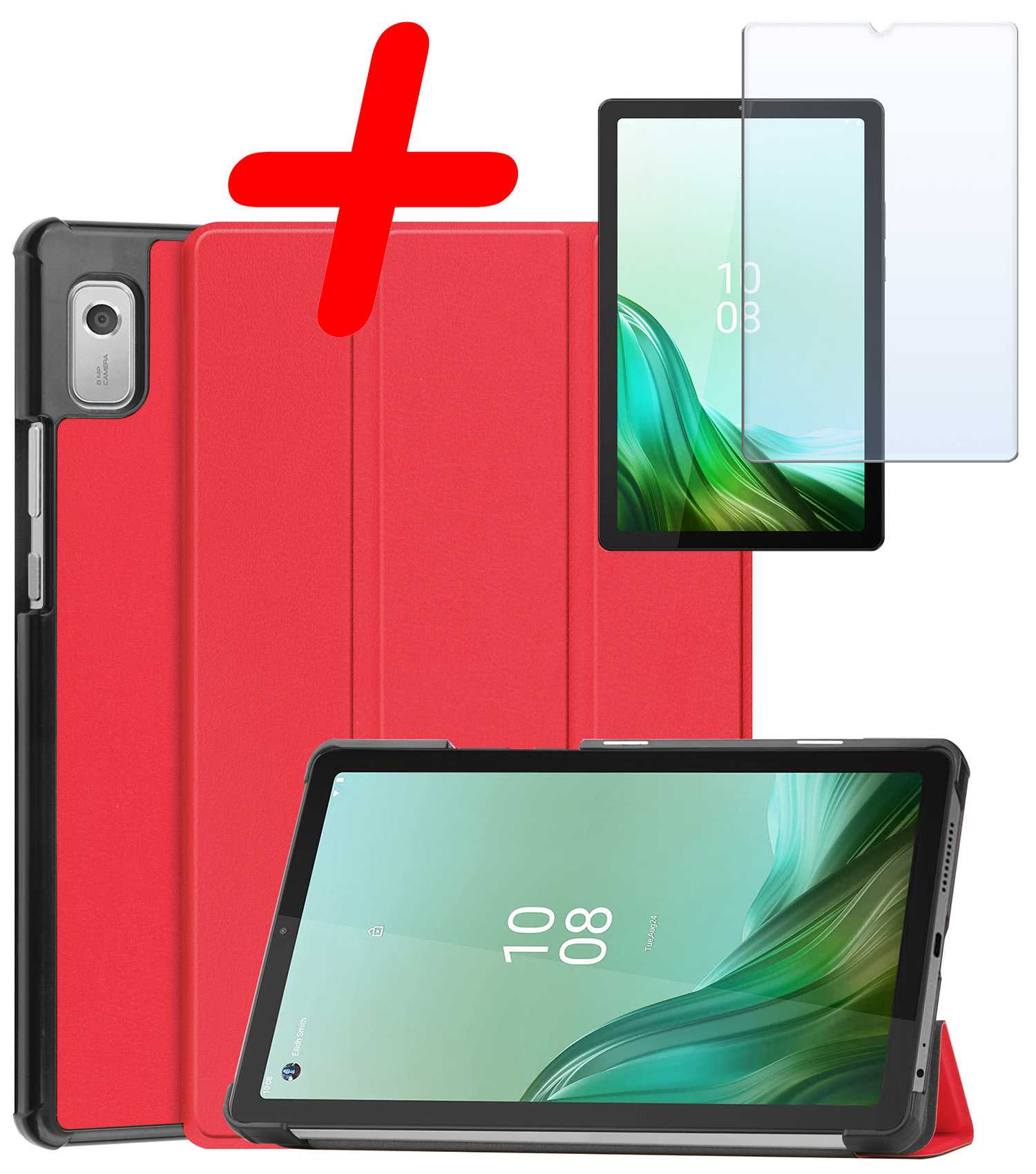 BASEY. Hoesje Geschikt voor Lenovo Tab M9 Hoes Case Tablet Hoesje Tri-fold Met Screenprotector - Hoes Geschikt voor Lenovo Tab M9 Hoesje Hard Cover Bookcase Hoes - Rood