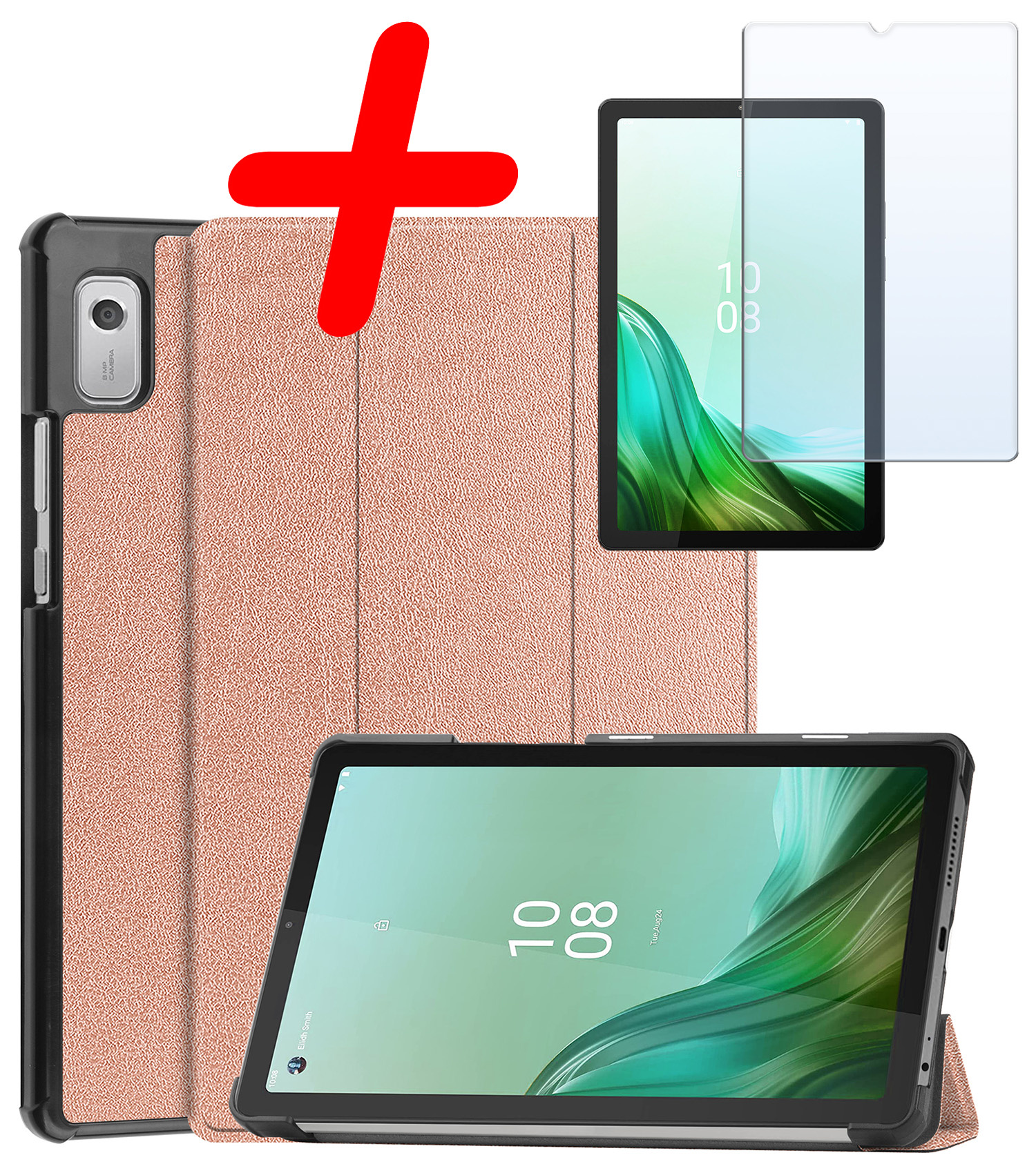 BASEY. Hoesje Geschikt voor Lenovo Tab M9 Hoes Case Tablet Hoesje Tri-fold Met Screenprotector - Hoes Geschikt voor Lenovo Tab M9 Hoesje Hard Cover Bookcase Hoes - Rosé goud