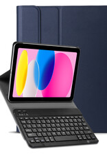 Nomfy Hoes Geschikt voor iPad 2022 Hoes Toetsenbord Hoes Case Book Cover Hoesje - Hoesje Geschikt voor iPad 10 Keyboard Hoes - Donkerblauw