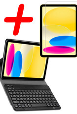 BASEY. Hoesje Geschikt voor iPad 2022 Toetsenbord Hoes Book Case Met Screenprotector - Hoes Geschikt voor iPad 10 Toetsenbord Hoesje Keyboard Cover - Donkerblauw