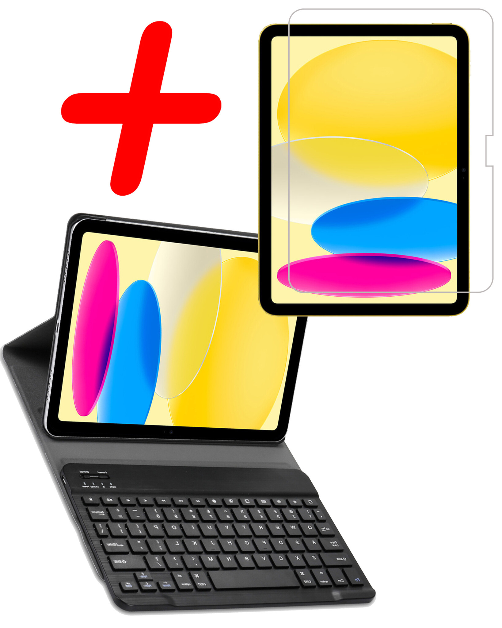 BASEY. Hoesje Geschikt voor iPad 2022 Toetsenbord Hoes Book Case Met Screenprotector - Hoes Geschikt voor iPad 10 Toetsenbord Hoesje Keyboard Cover - Zwart