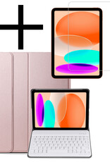 NoXx Hoesje Geschikt voor iPad 2022 Hoesje Toetsenbord Hoes Met Screenprotector - Hoes Geschikt voor iPad 10 Keyboard Case Book Cover - Rosé goud