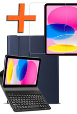 Nomfy Hoes Geschikt voor iPad 2022 Hoes Toetsenbord Hoes Case Book Cover Hoesje Met Screenprotector - Hoesje Geschikt voor iPad 10 Keyboard Hoes - Donkerblauw