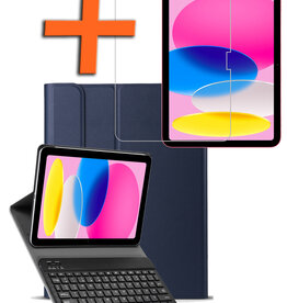 Nomfy Nomfy iPad 10 (2022) Toetsenbordhoes Met Screenprotector - Donkerblauw
