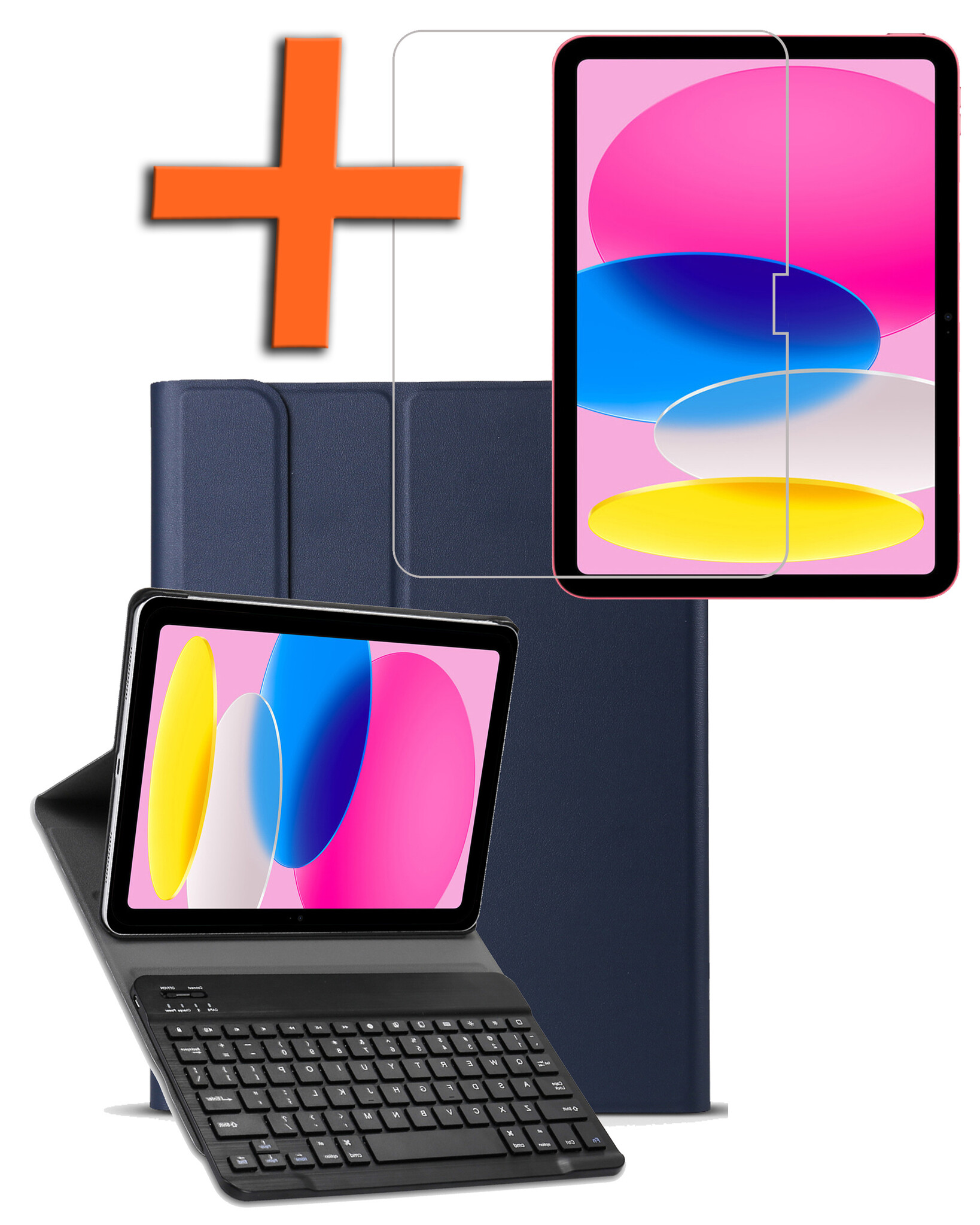 Nomfy Hoes Geschikt voor iPad 2022 Hoes Toetsenbord Hoes Case Book Cover Hoesje Met Screenprotector - Hoesje Geschikt voor iPad 10 Keyboard Hoes - Donkerblauw