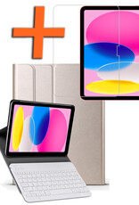 Nomfy Hoes Geschikt voor iPad 2022 Hoes Toetsenbord Hoes Case Book Cover Hoesje Met Screenprotector - Hoesje Geschikt voor iPad 10 Keyboard Hoes - Goud